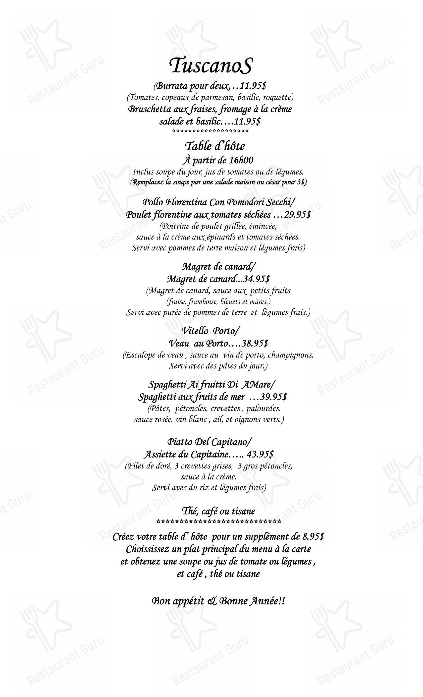 Menu pour Restaurant Tuscanos - Коктейльная карта
