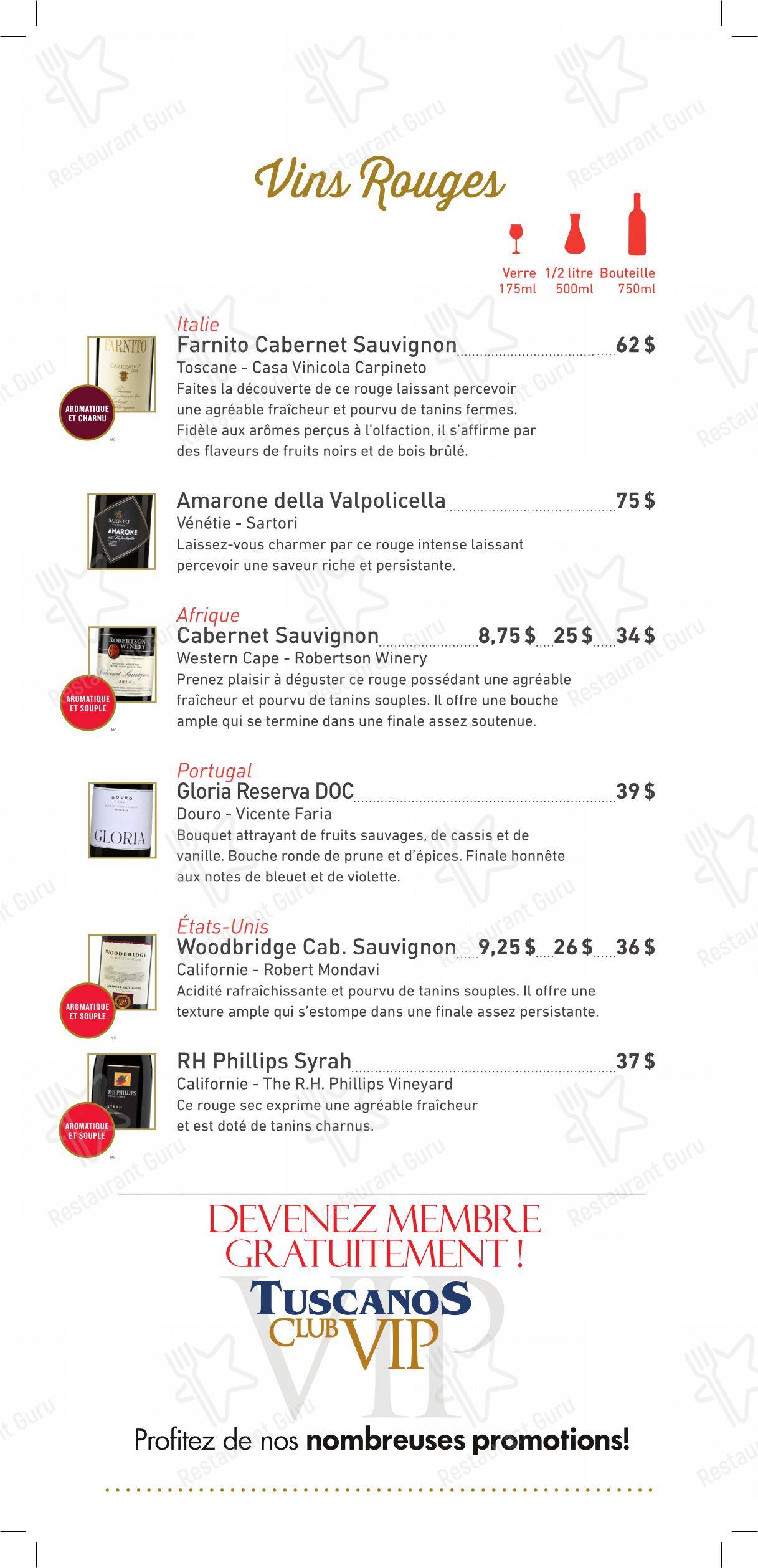 Dinner Menu pour Restaurant Tuscanos restaurant