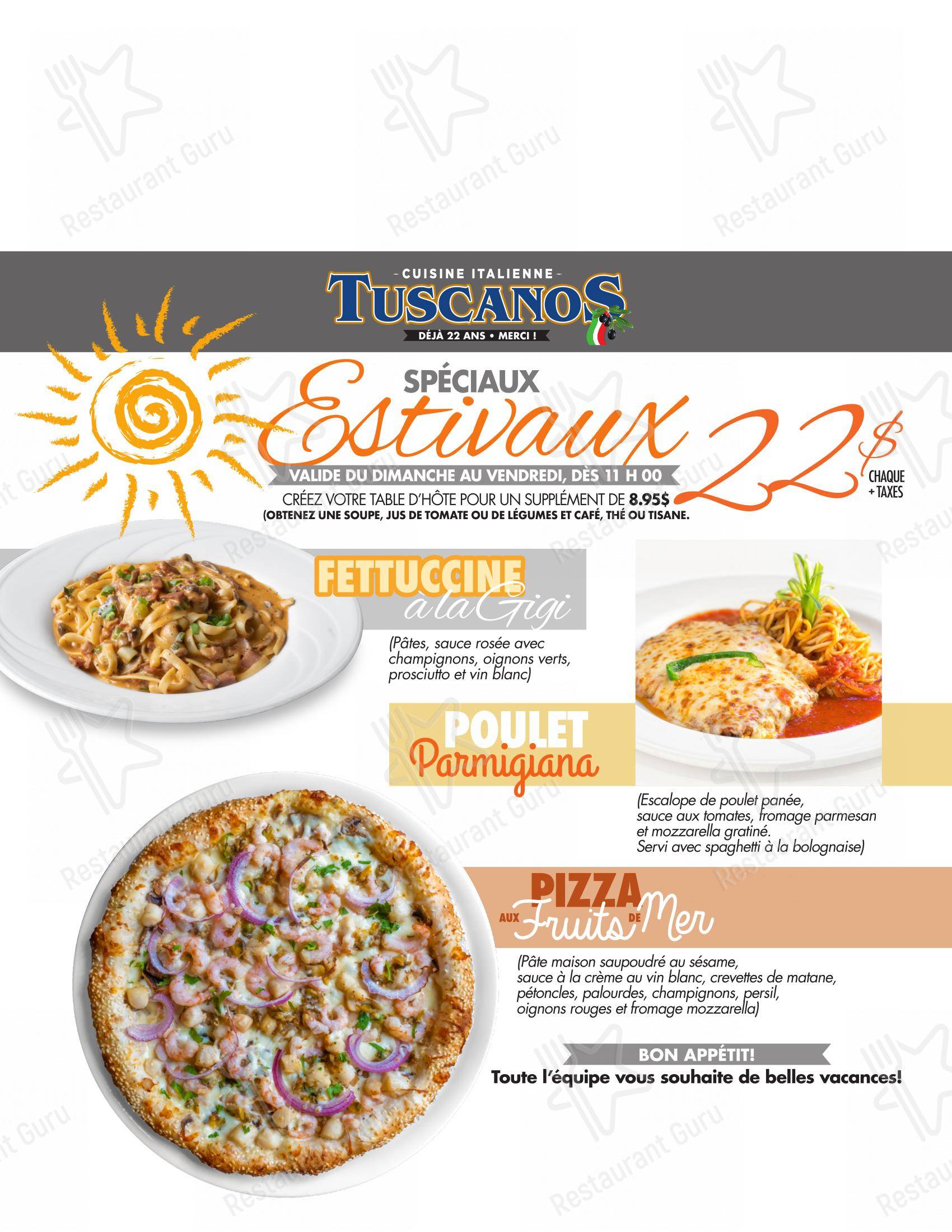 Menu bar pour Restaurant Tuscanos restaurant