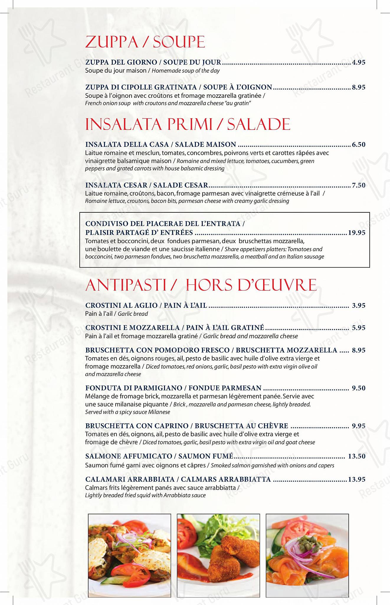 Buffet Menu pour Restaurant Tuscanos dans Québec