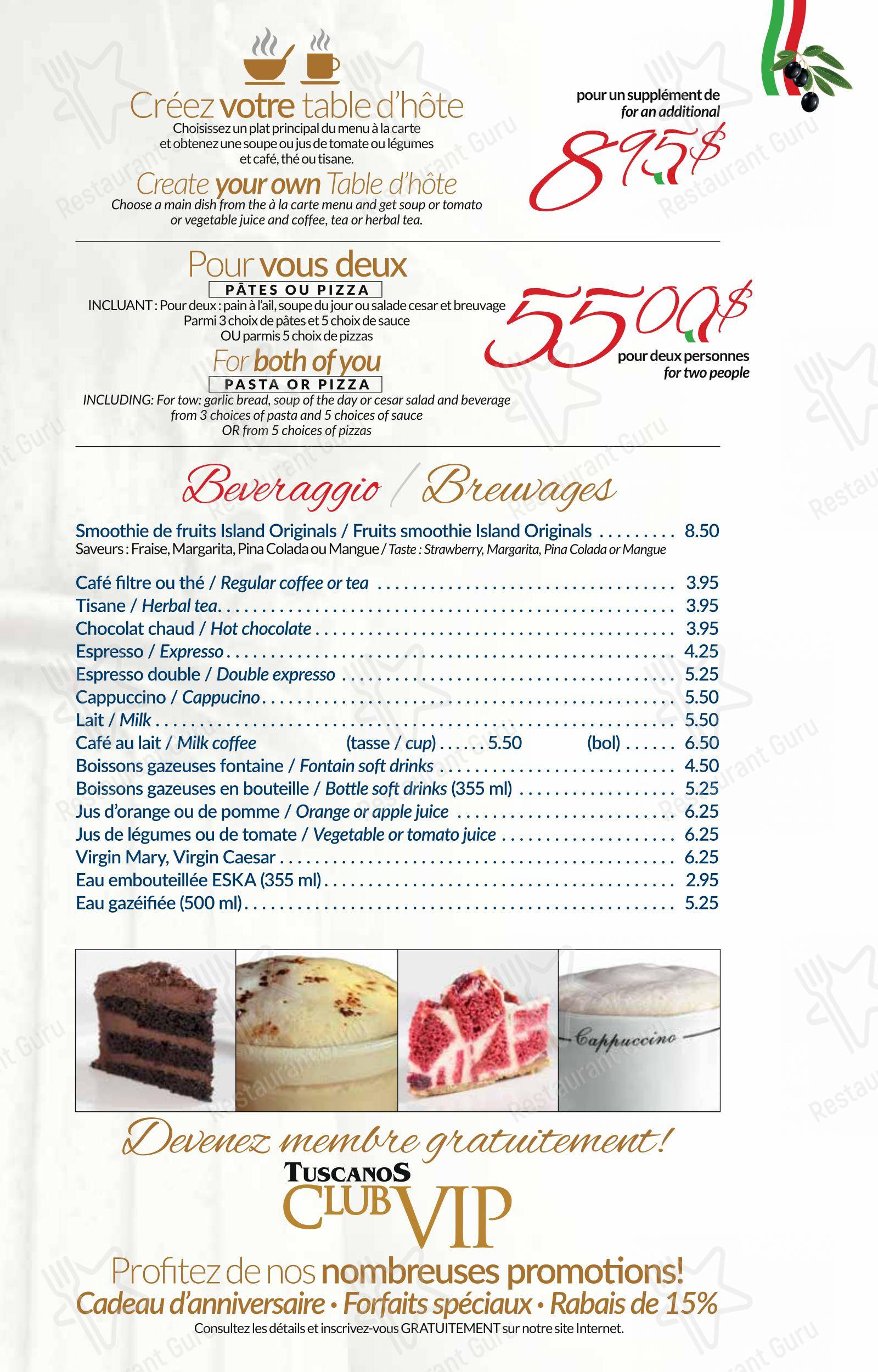 Menu pour Restaurant Tuscanos - Крафт меню