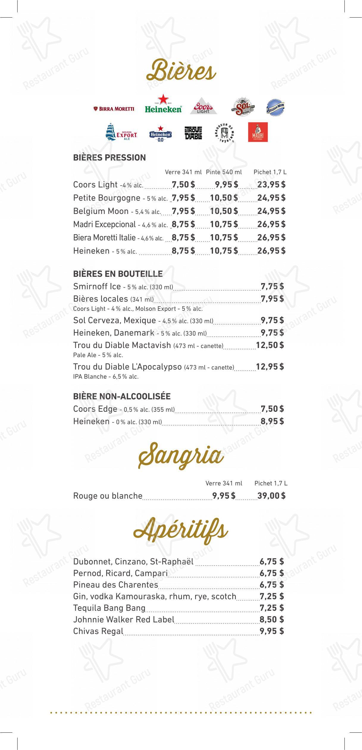 Dinner Menu pour Restaurant Tuscanos dans Québec