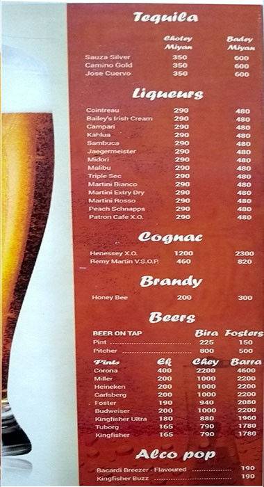 Twenty Nine All day Dining menu