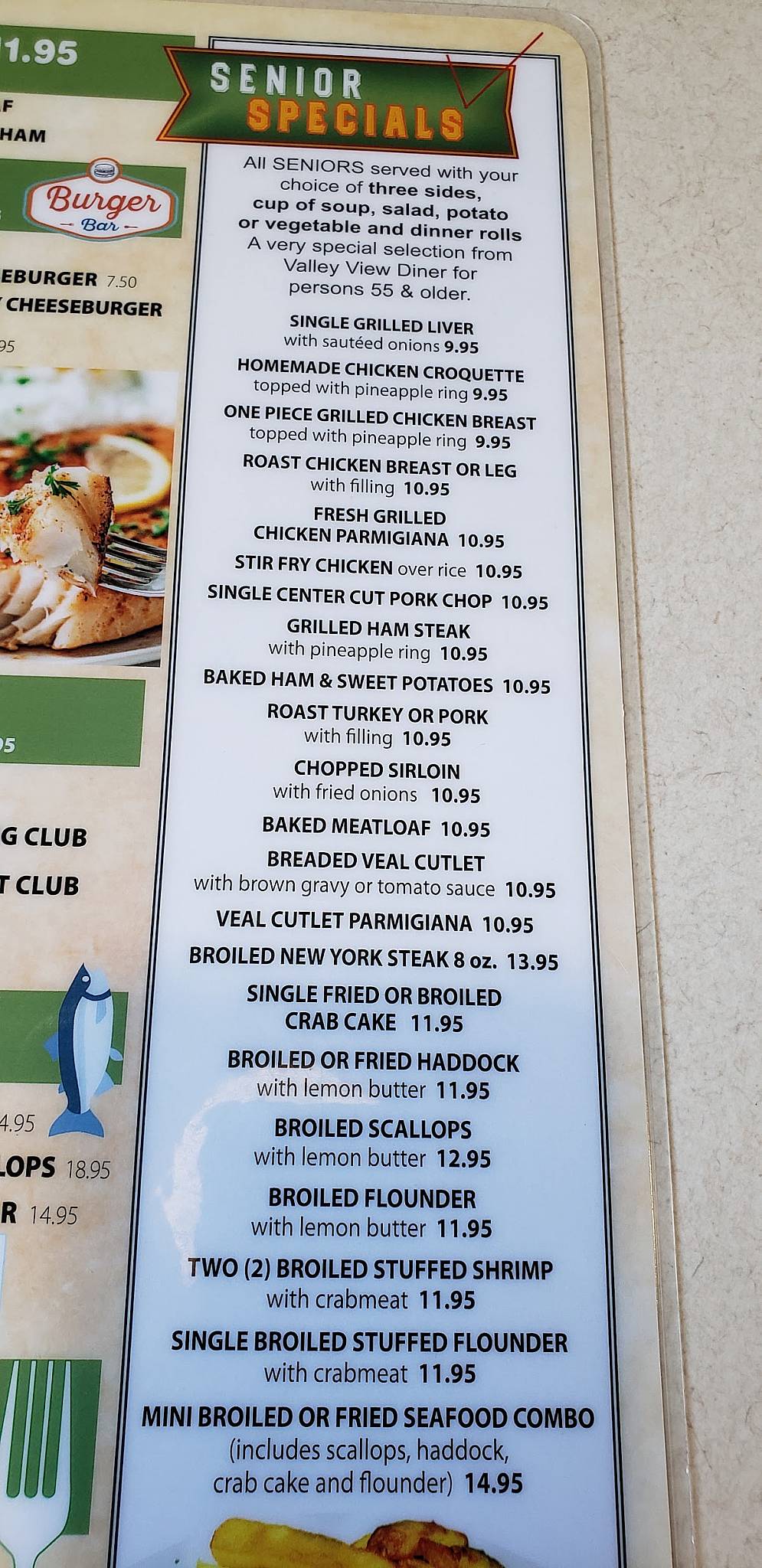 Menu at Valley View Diner restaurant, Nazareth