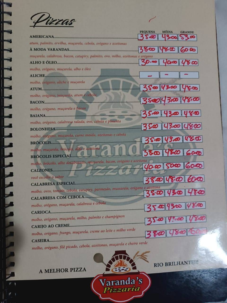 Varandas Pizzaria - Rio Brilhante cardápio