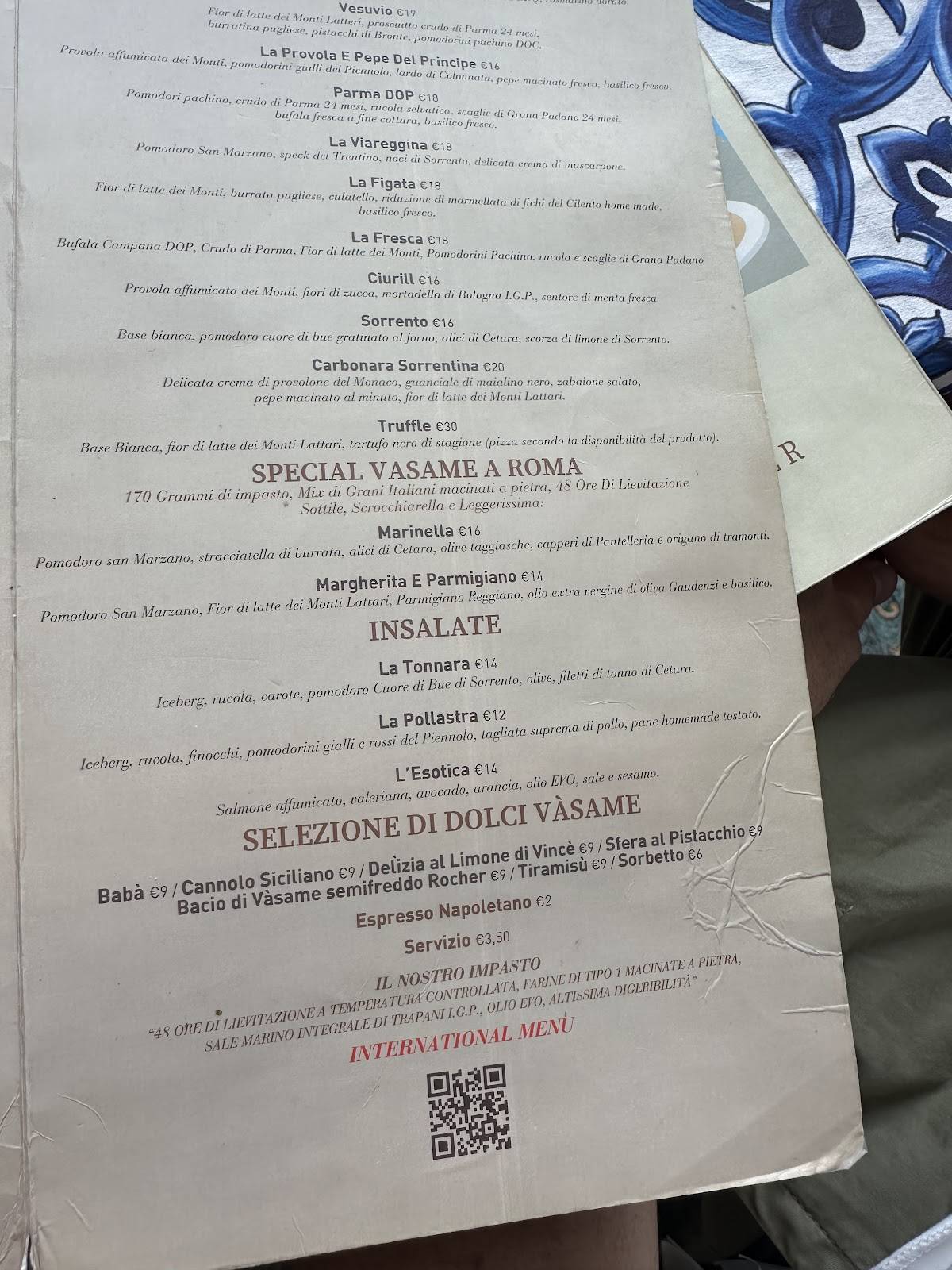 Menu di Vàsame - Pizza e Passione Napoletana • Viareggio 