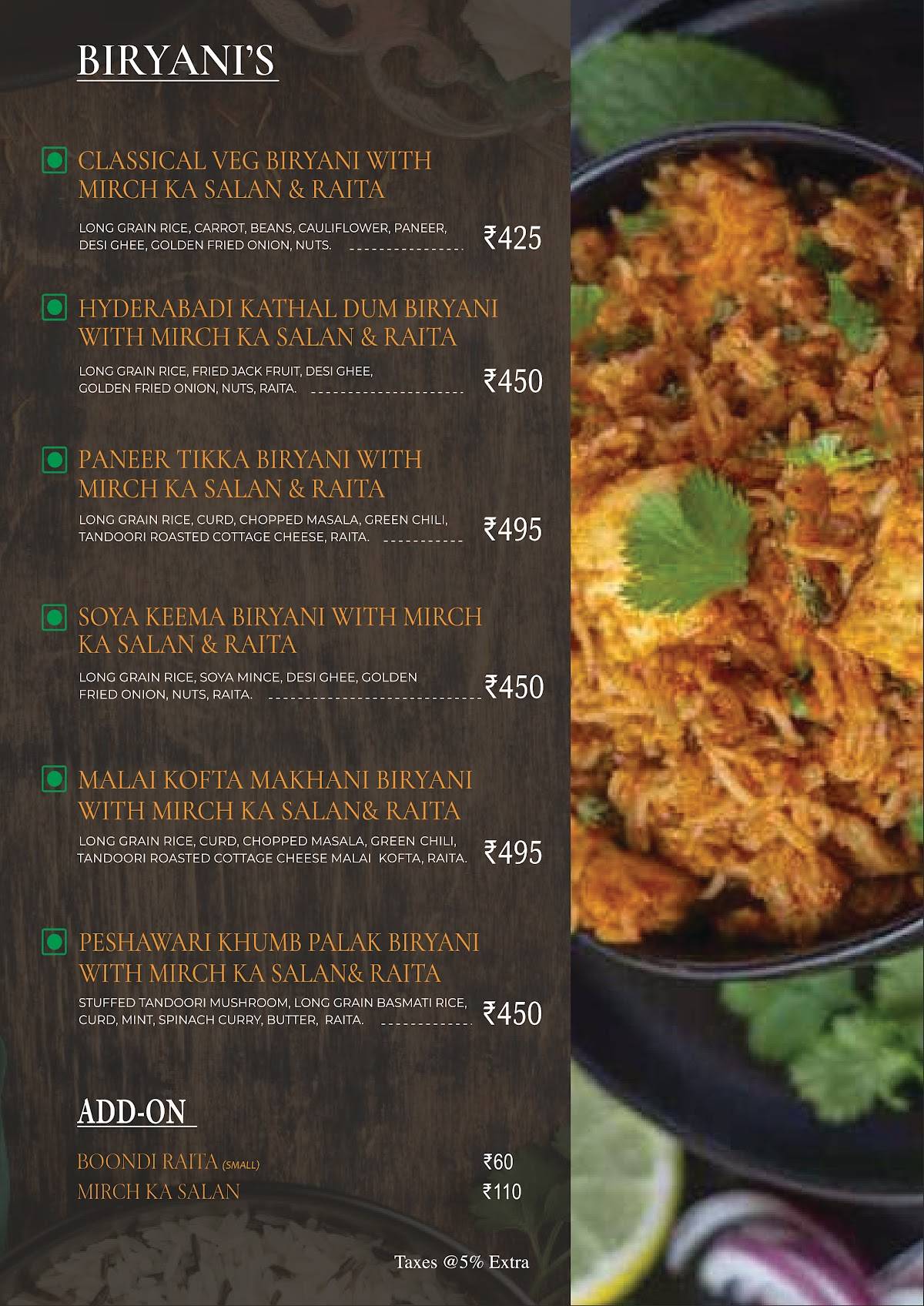 Vedas Earth Bistro menu