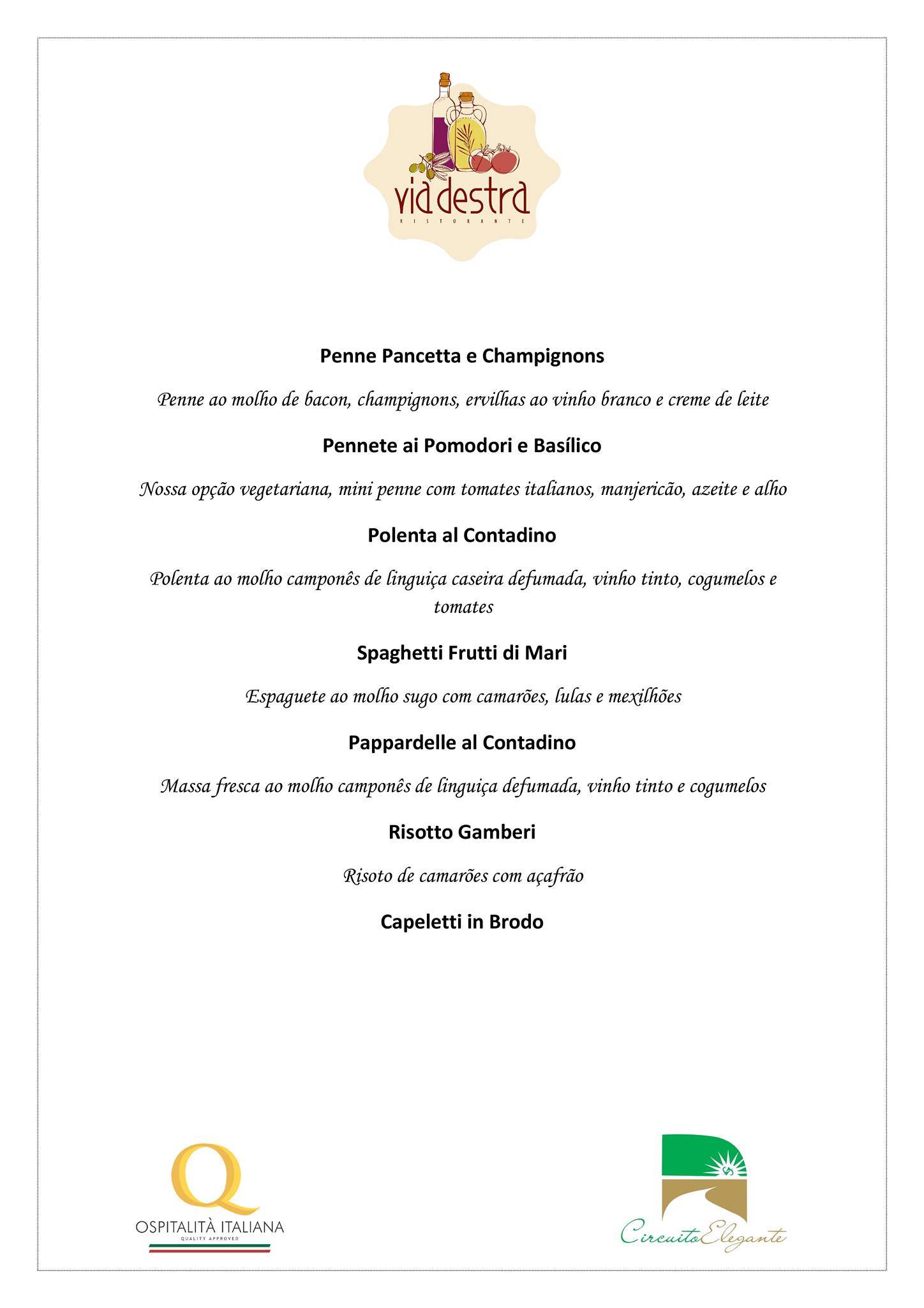 Via Destra Ristorante cardápio