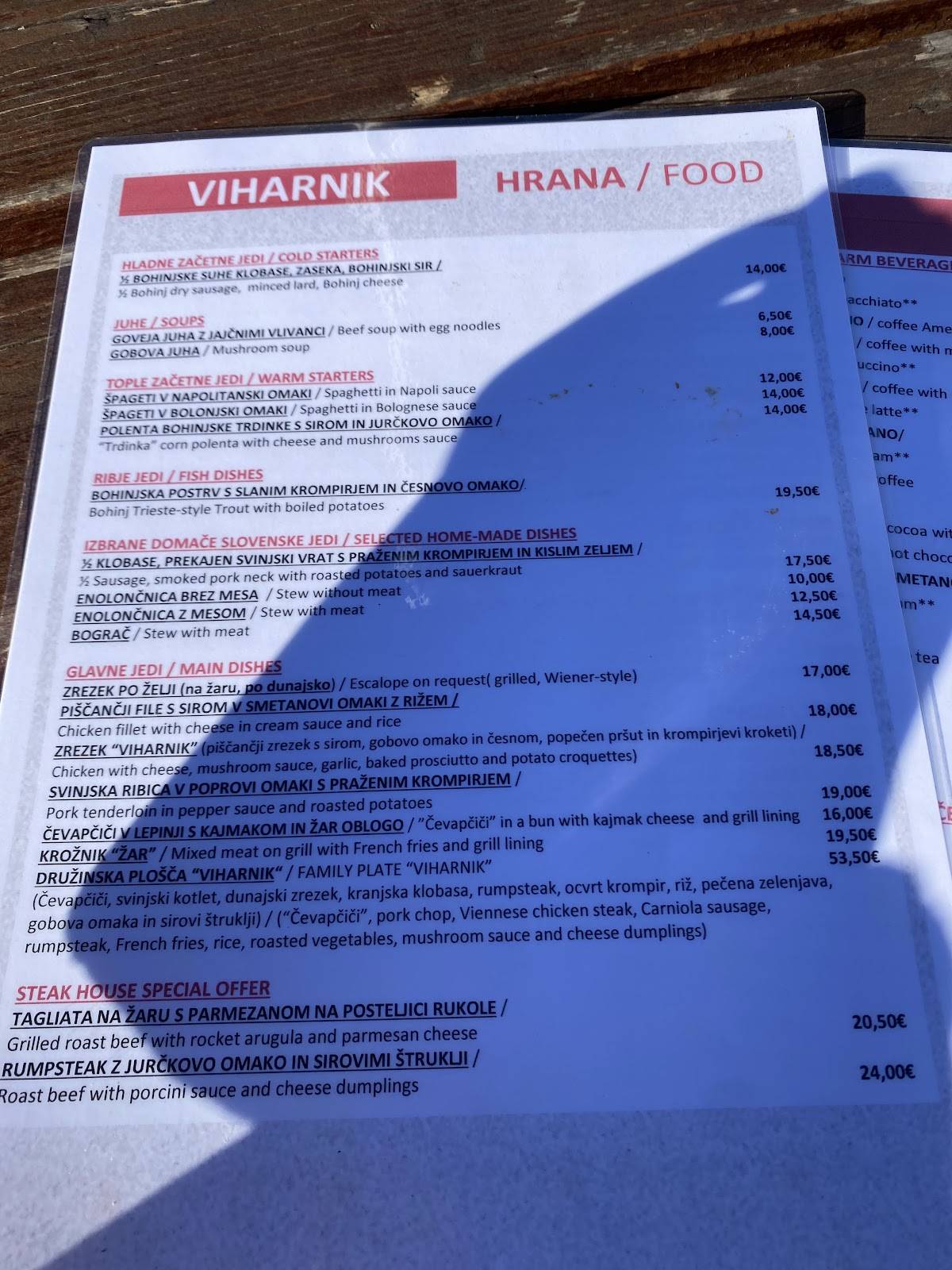 Menu de Restaurant Viharnik