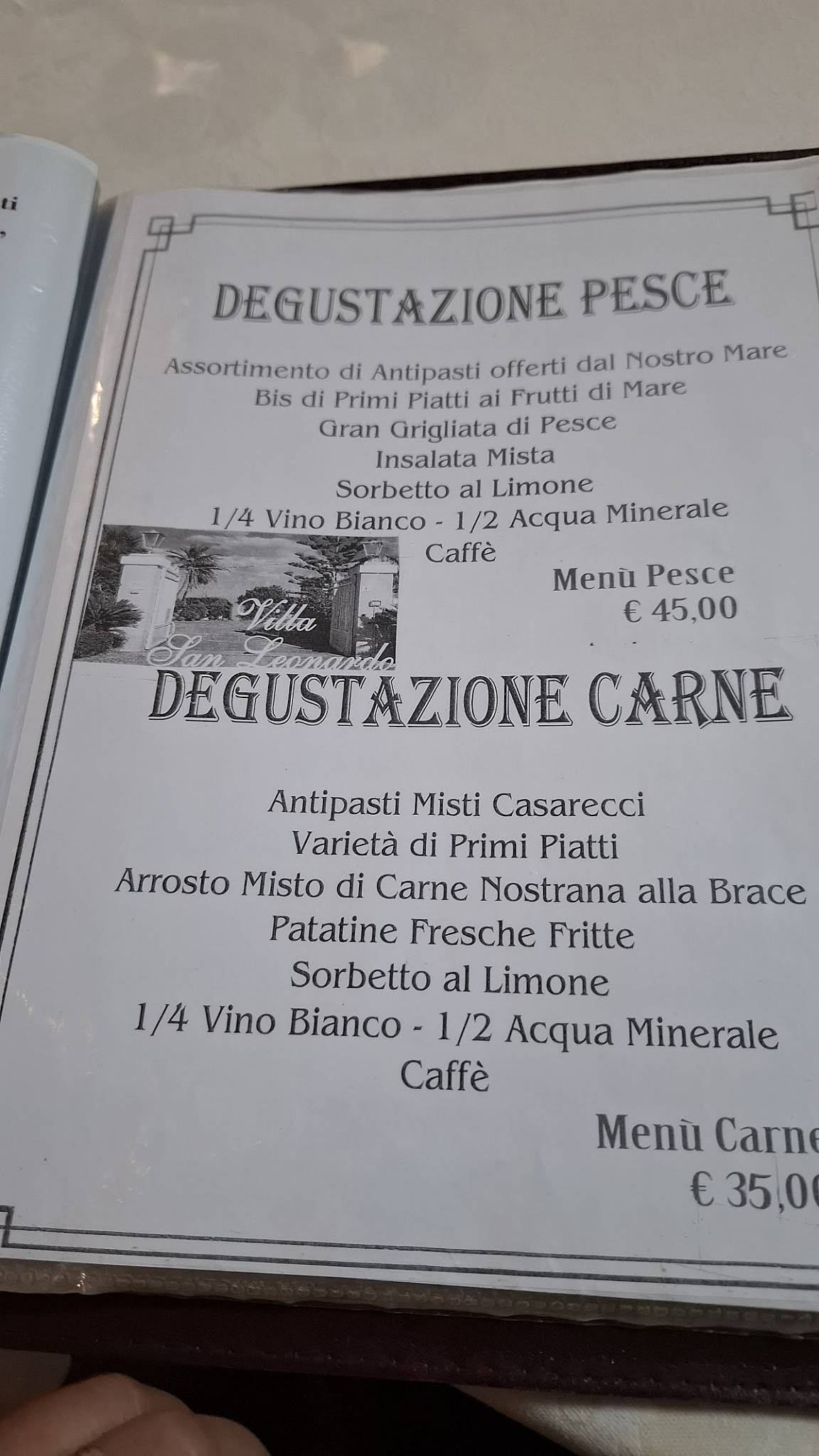 Menu di Villa San Leonardo Ristorante B&B 