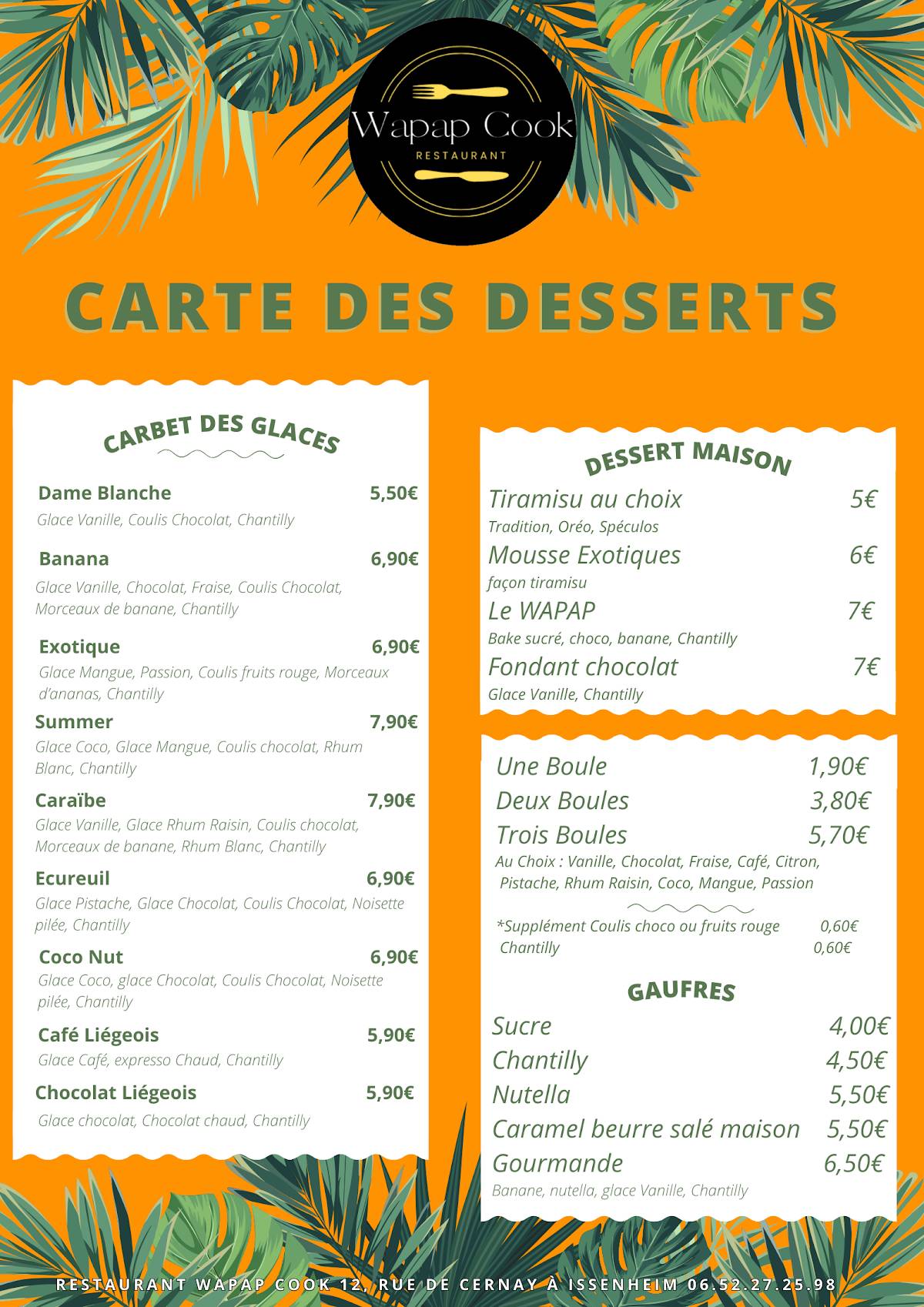 Menu de Restaurant Wapap Cook
