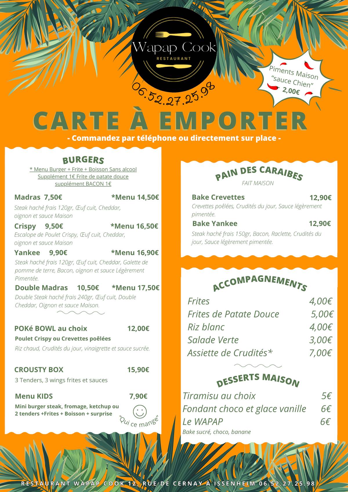 Menu de Restaurant Wapap Cook
