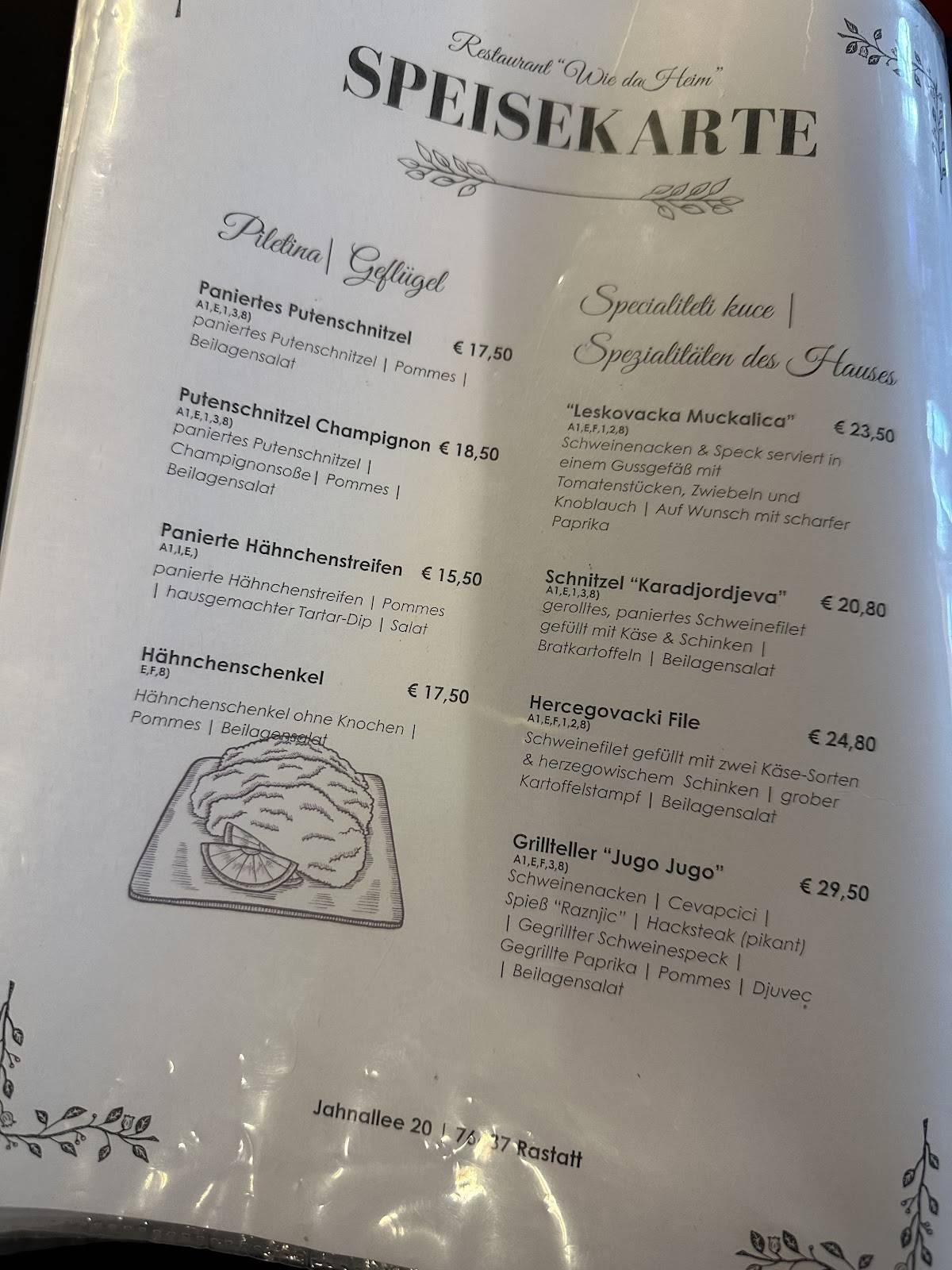 Menu de Wie daHeim