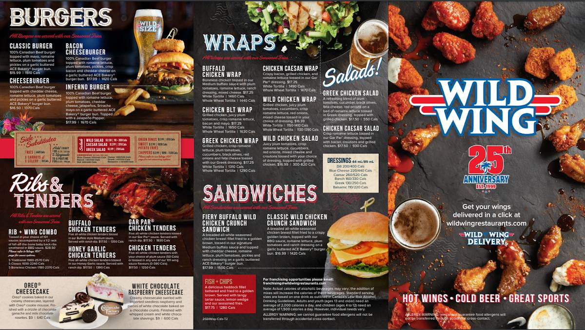 Menu de Wild Wing