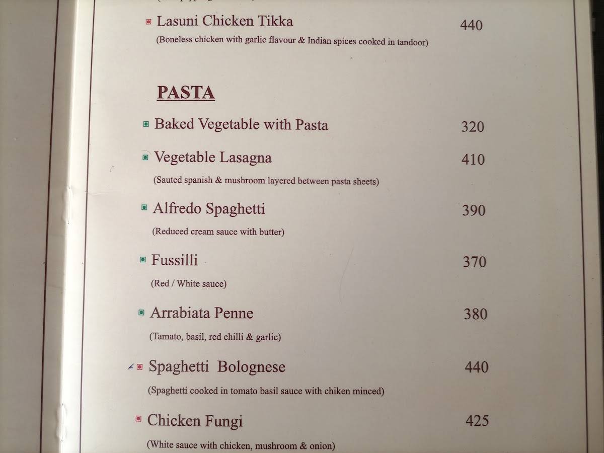 Winds Restaurant menu