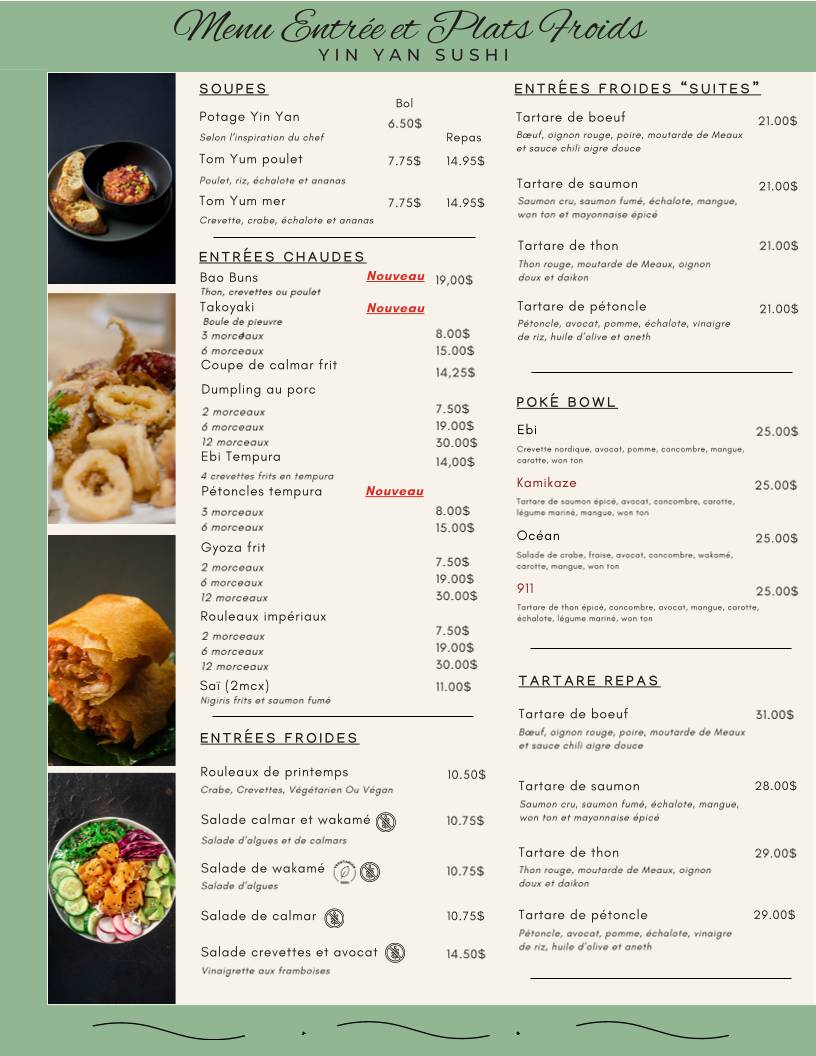 Menu de Yin Yan Sushi