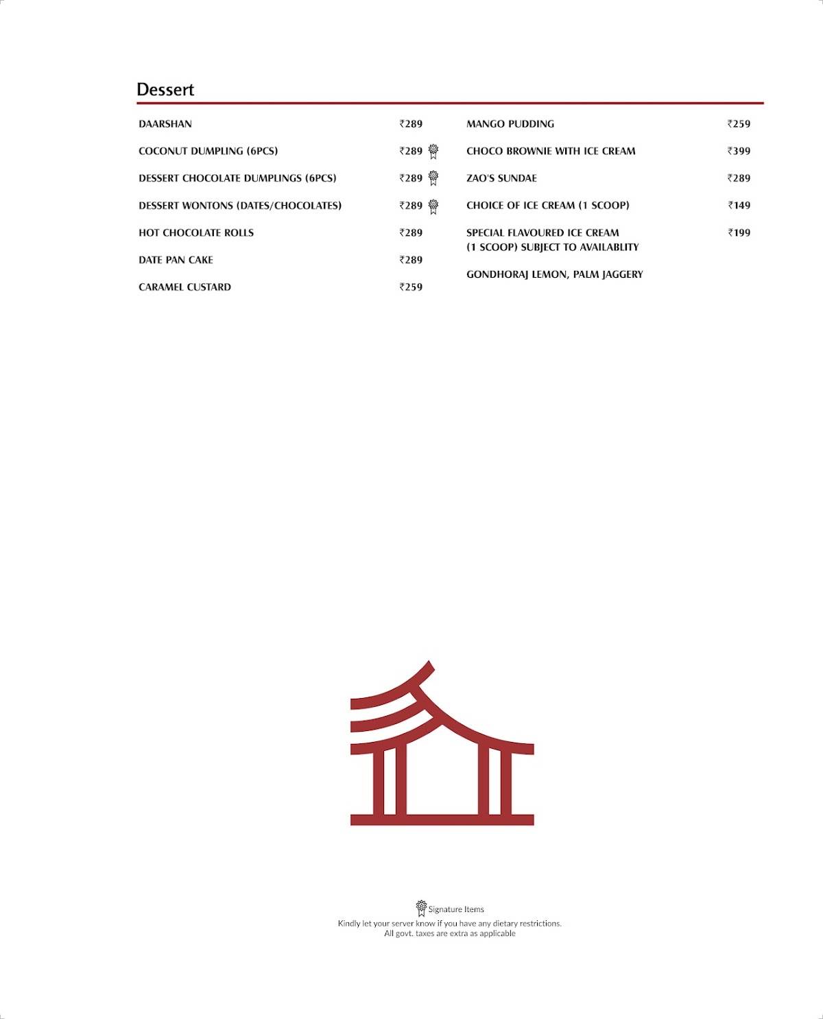 Zao menu