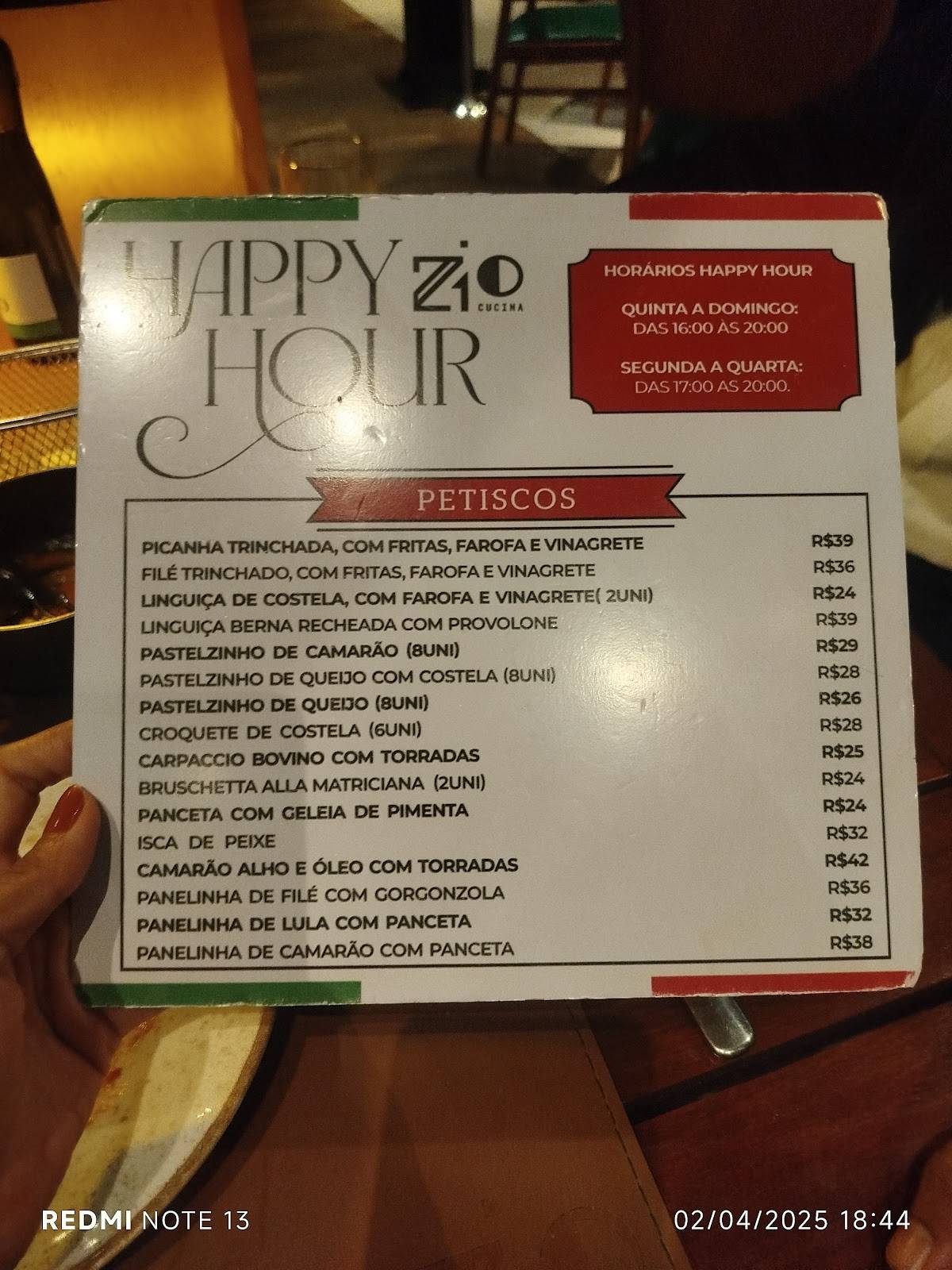 Zio Cucina cardápio
