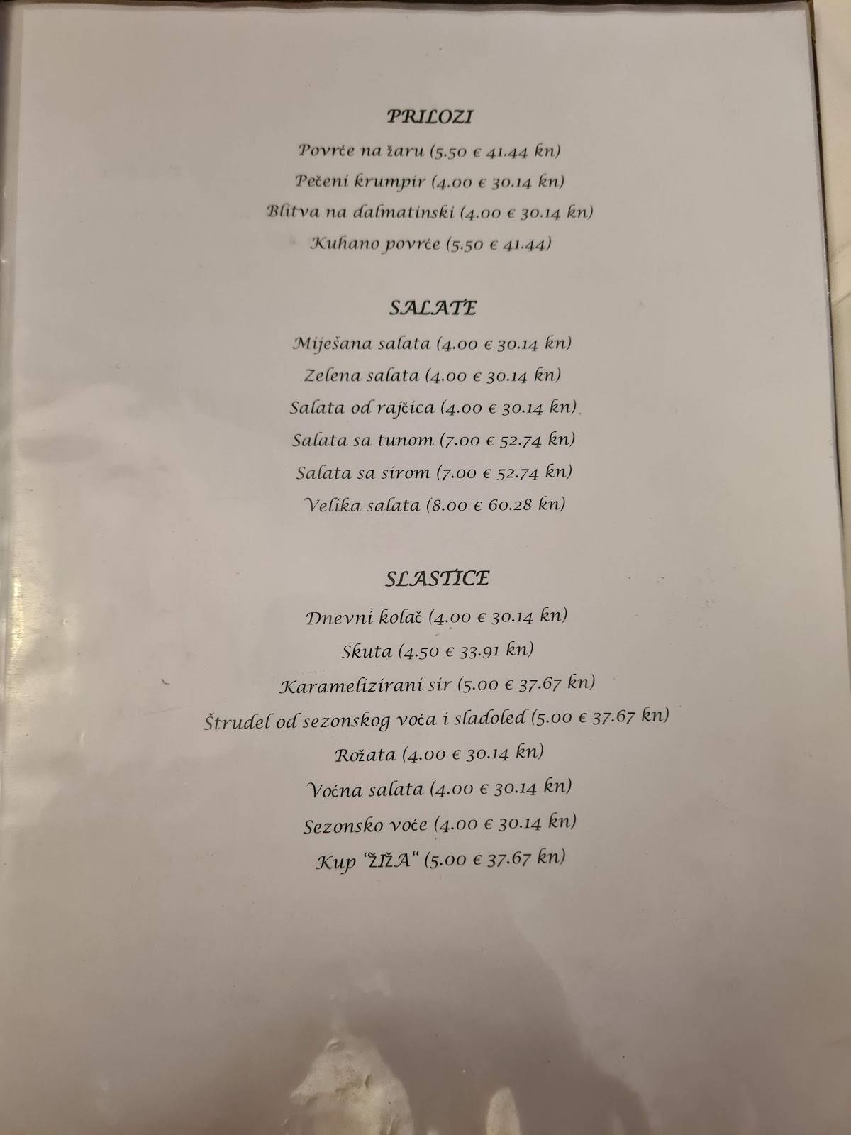 Menu di Restaurant Žiža 