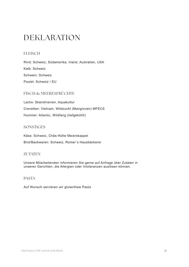 Menu de Restaurant Zur Linde