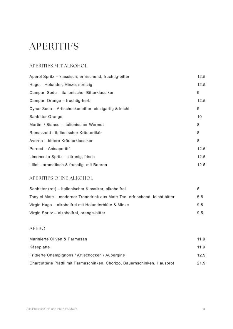 Menu de Restaurant Zur Linde