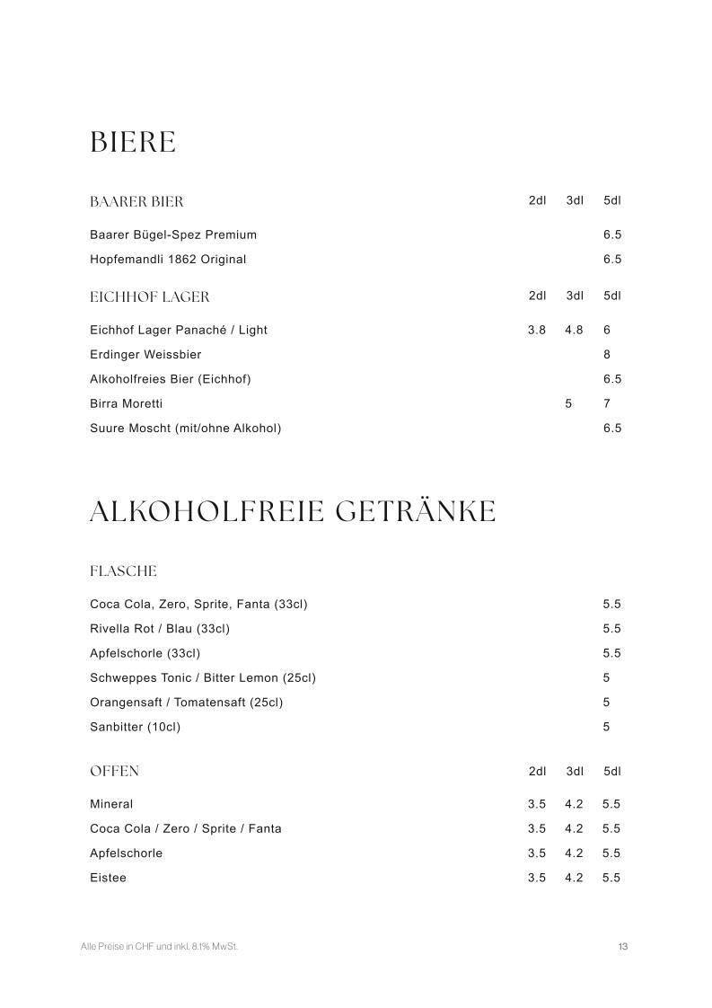 Menu de Restaurant Zur Linde