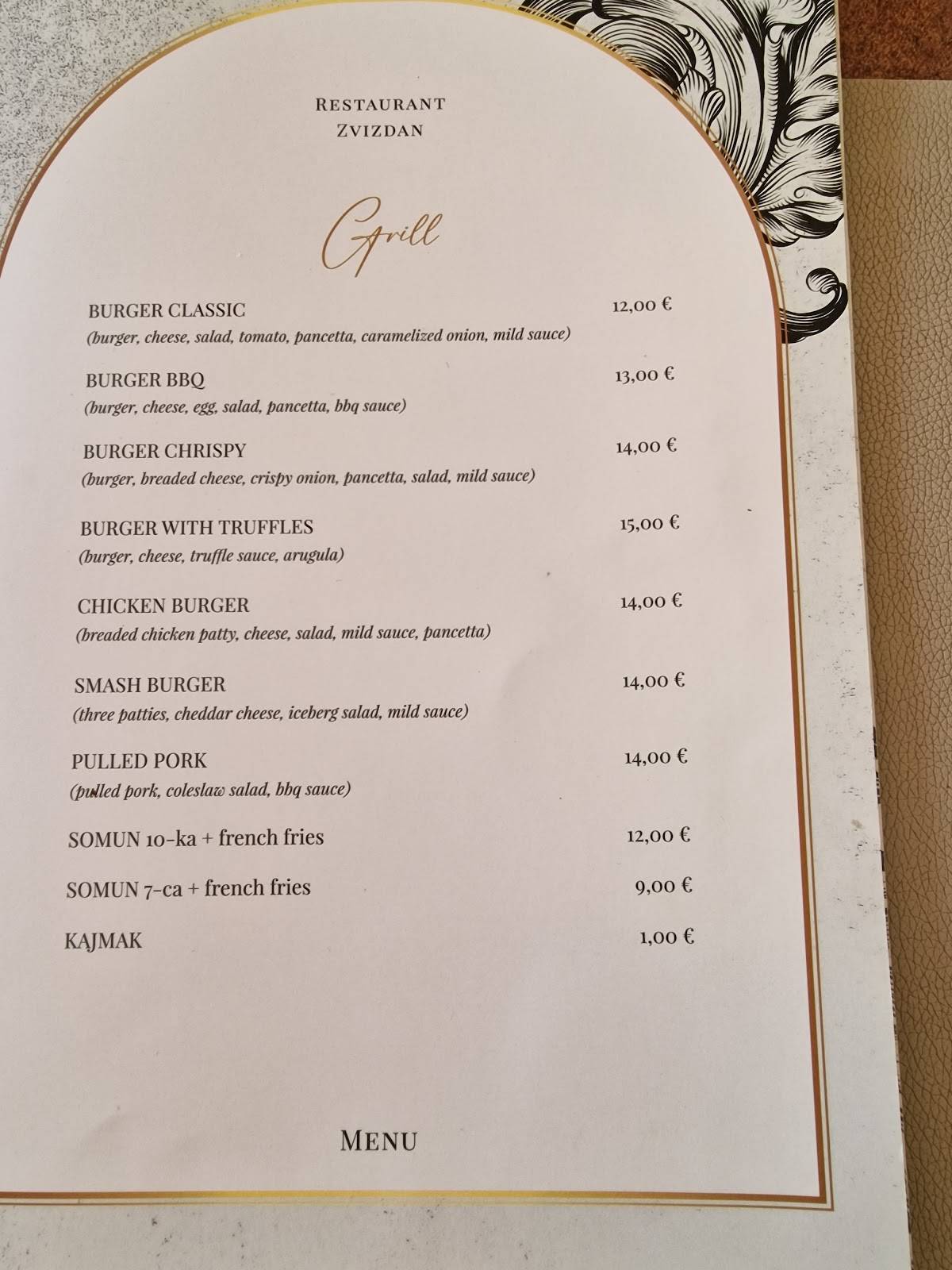 Menu di Restaurant Zvizdan 