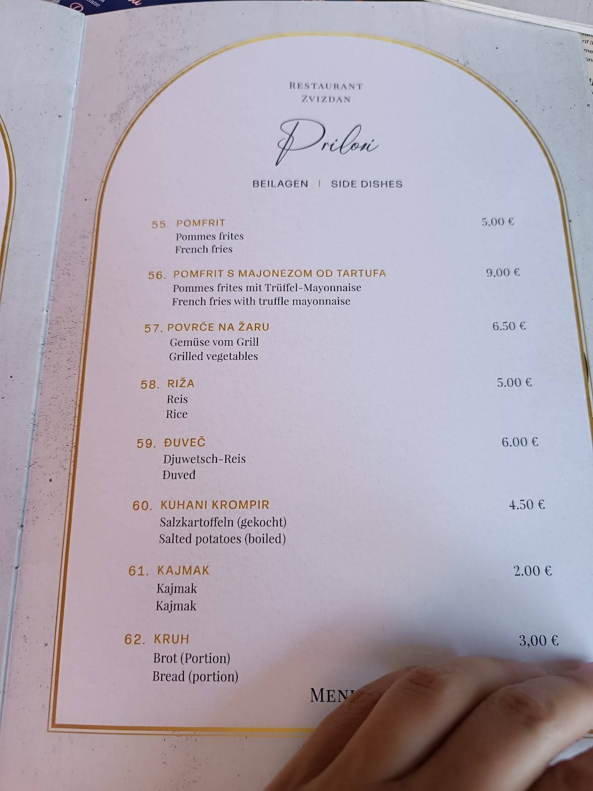 Menu di Restaurant Zvizdan 