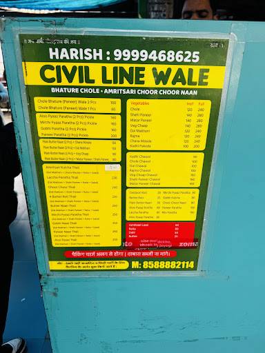 civil line chole bhature menu