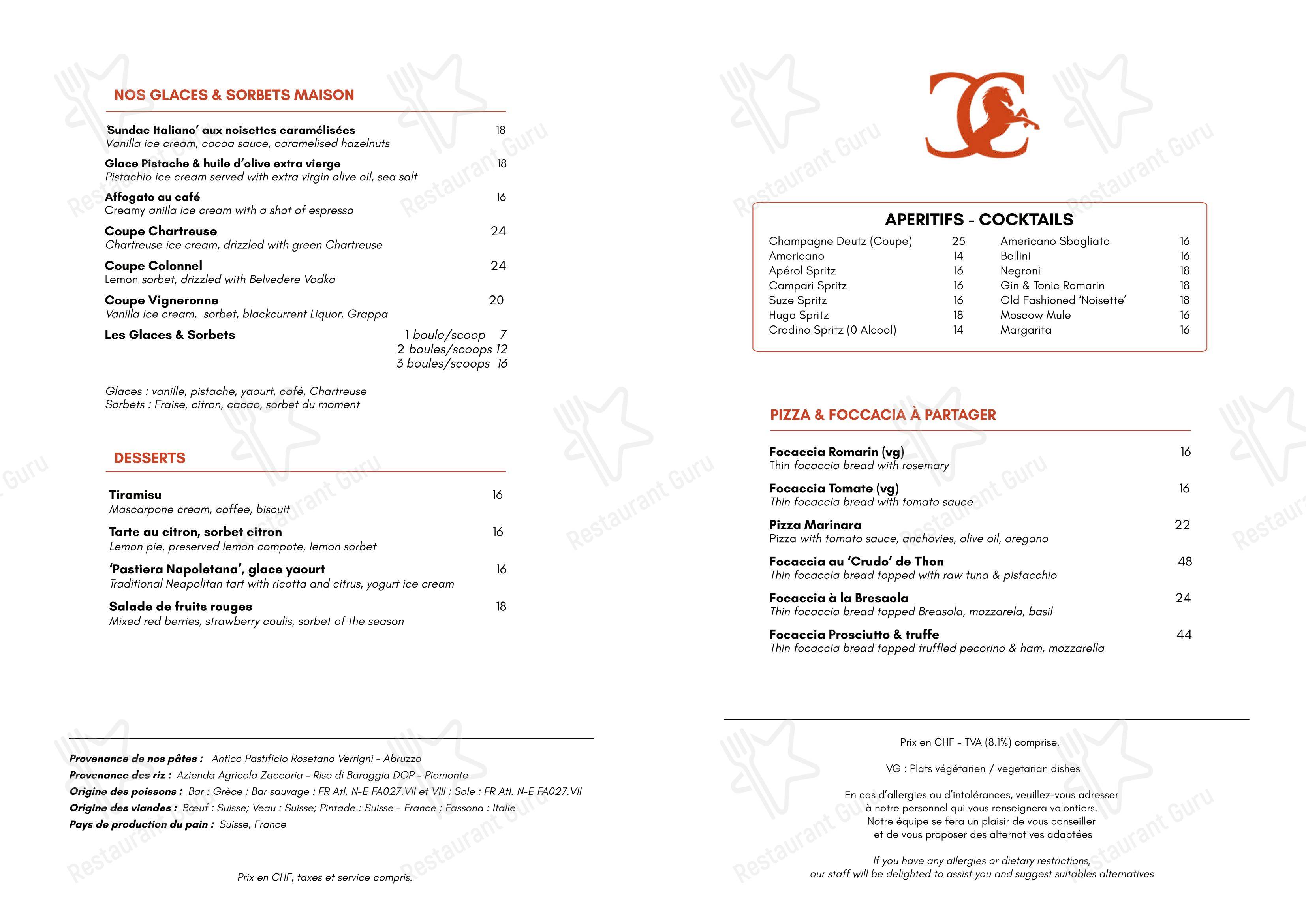 Restaurant du Cheval-Blanc in Vandœuvres - Menu bar