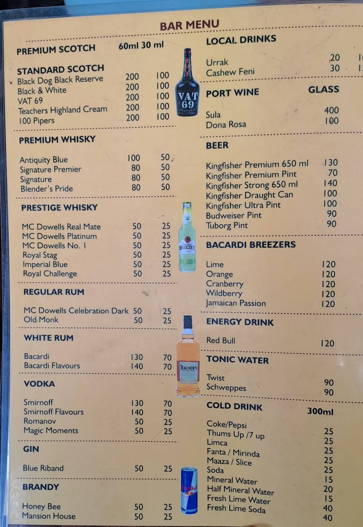 kinara bar n restaurant menu