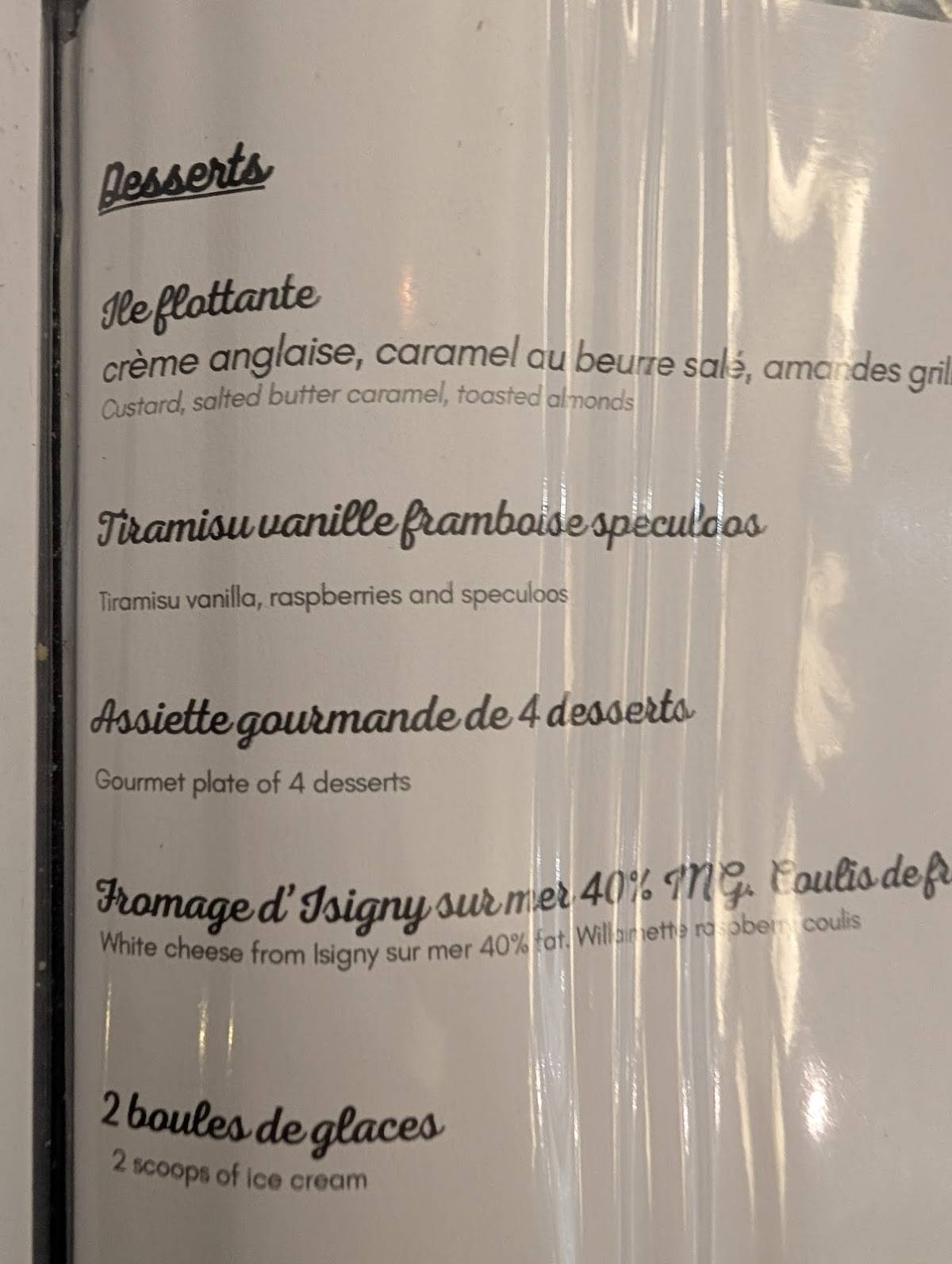 Menu de Restaurant le Diner's