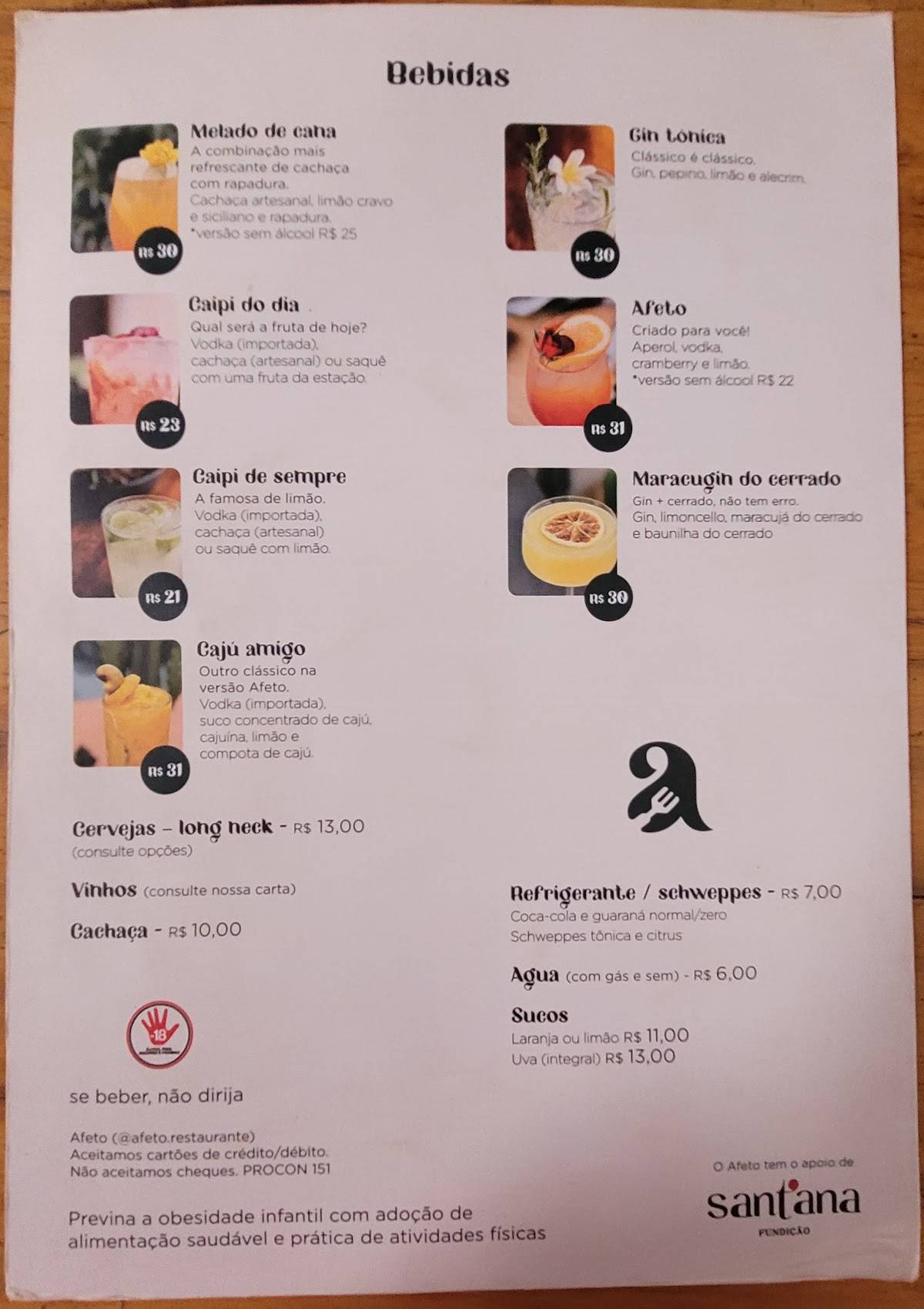 Restaurante Afeto cardápio