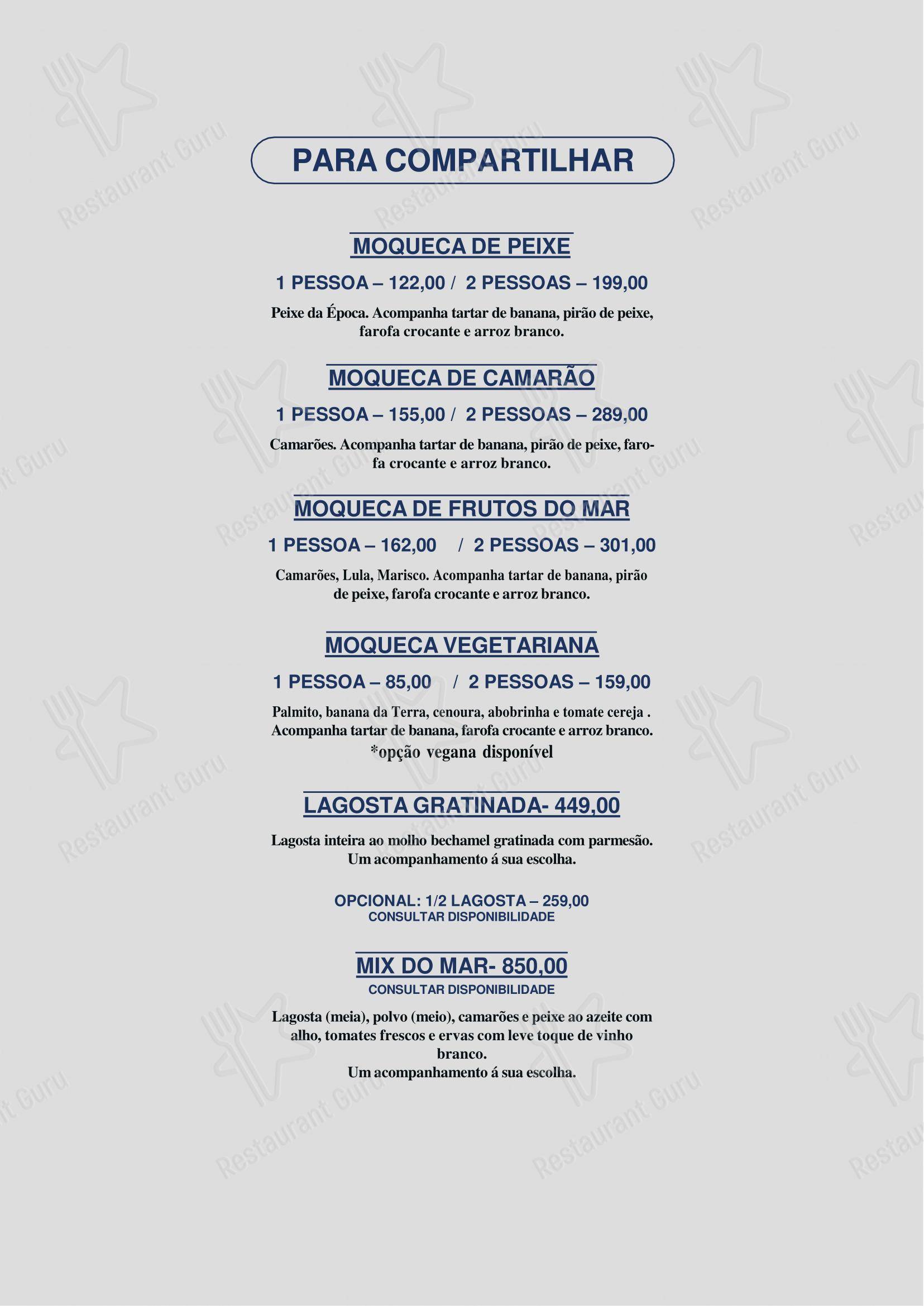 Restaurante Barco Ilhas em São Sebastião - Menu