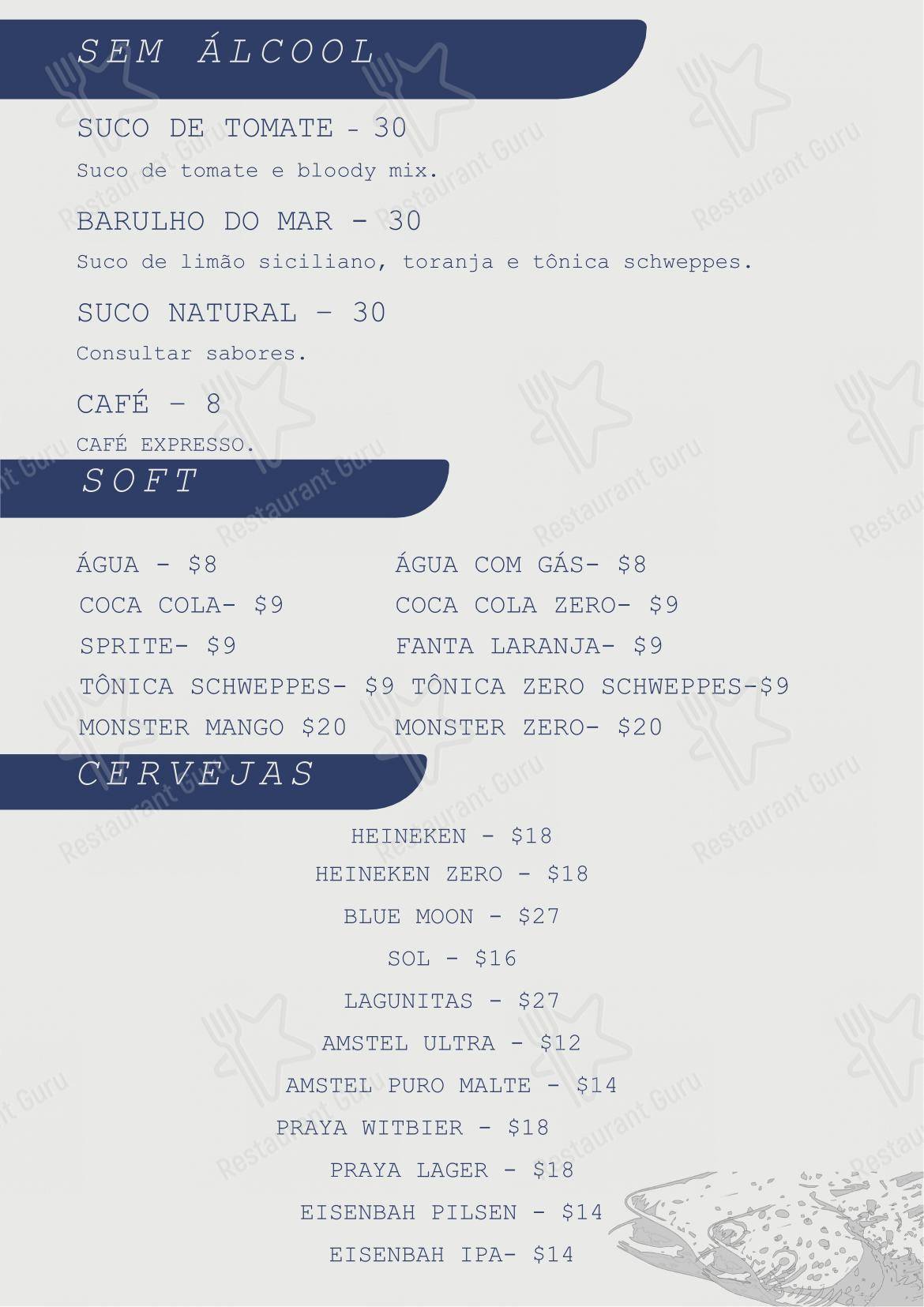 Menu bar para Restaurante Barco Ilhas em São Sebastião