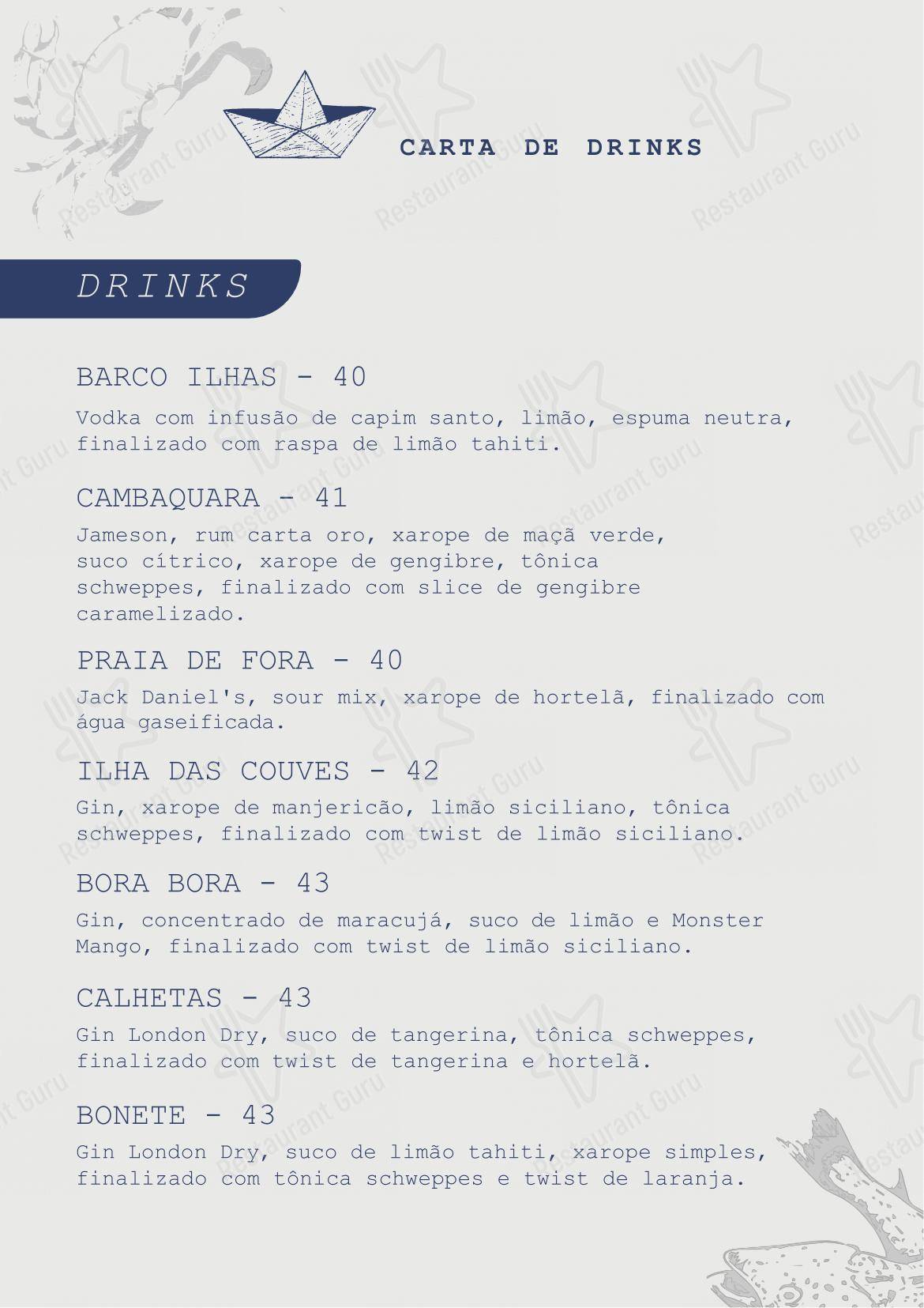 Restaurante Barco Ilhas em São Sebastião - Menu bar