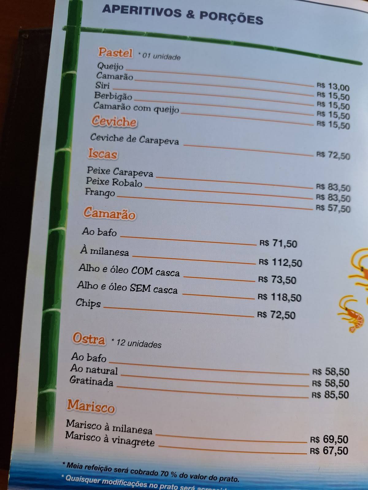 Restaurante Lagoa Azul cardápio