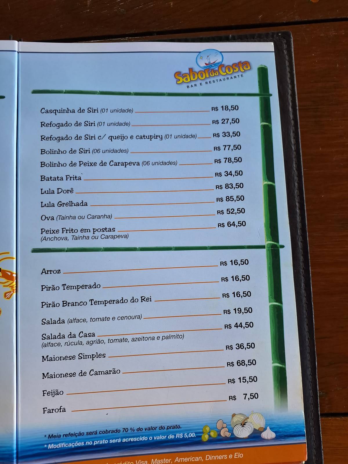 Restaurante Lagoa Azul cardápio