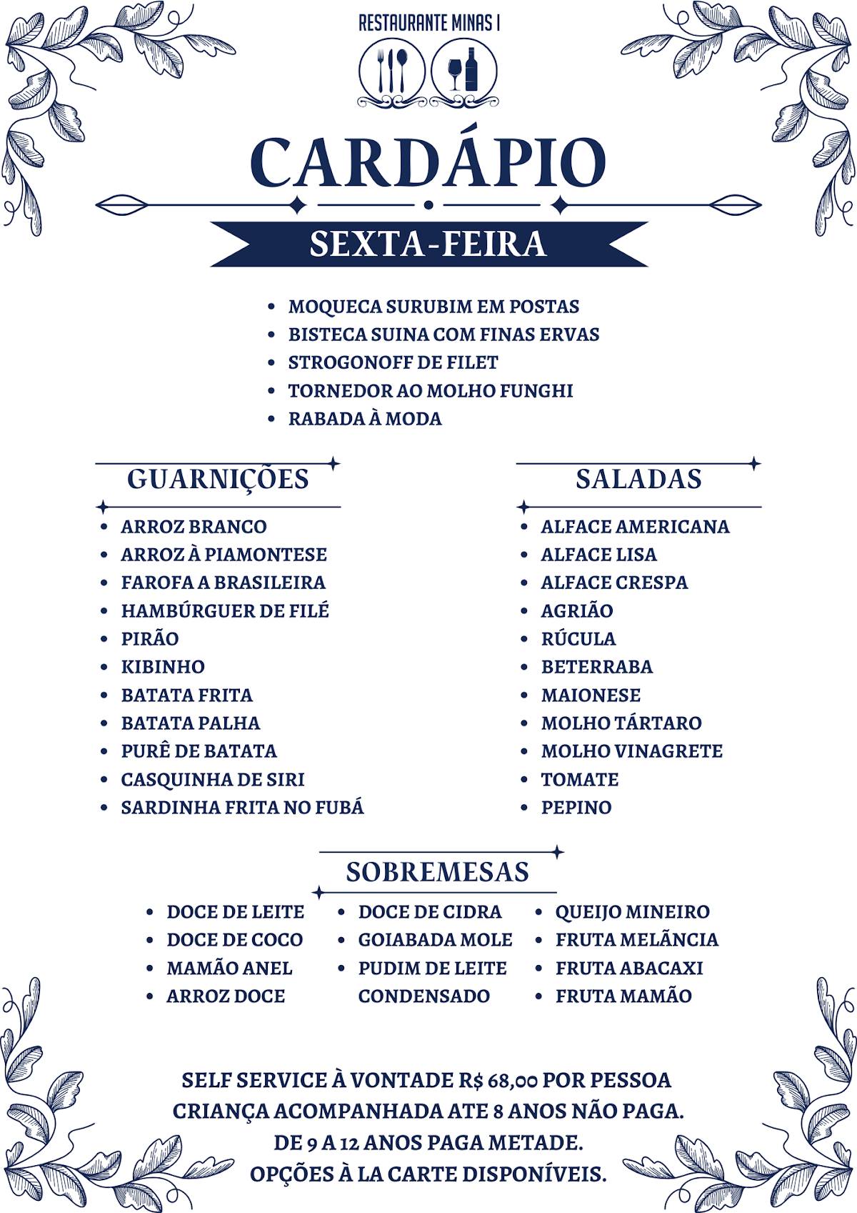 Restaurante Minas I cardápio