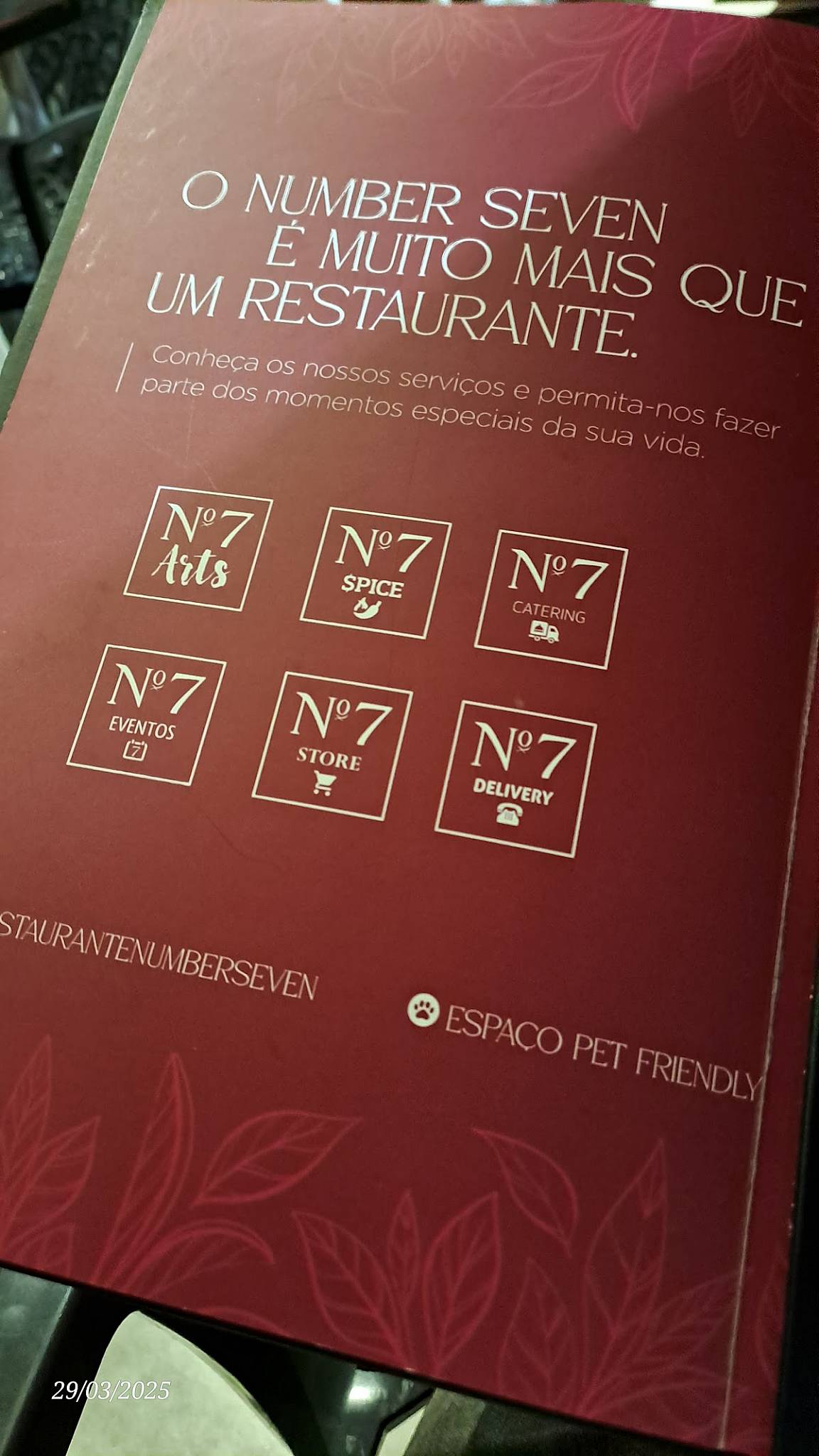 Restaurante Number Seven cardápio
