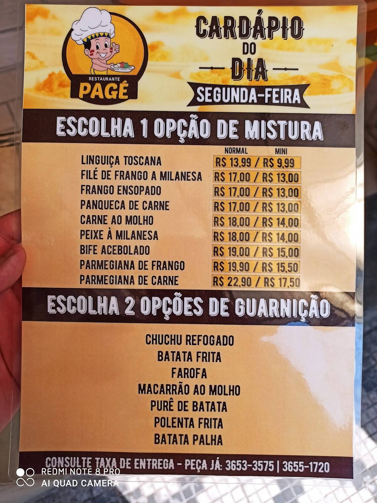 Restaurante Pagé cardápio