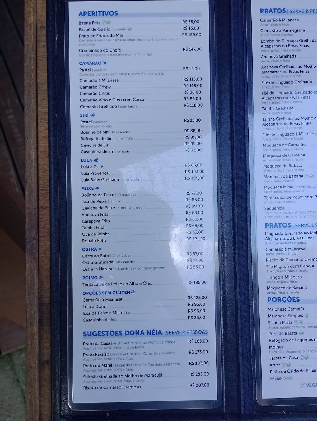 Restaurante Paraíso da Néia cardápio