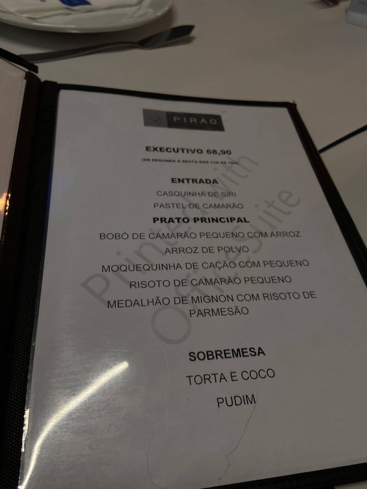 Pirão cardápio