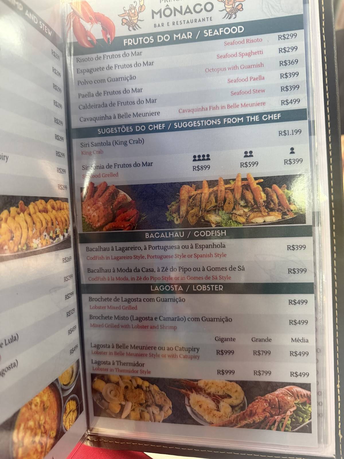 Restaurante Príncipe de Mônaco - (Copacabana) cardápio