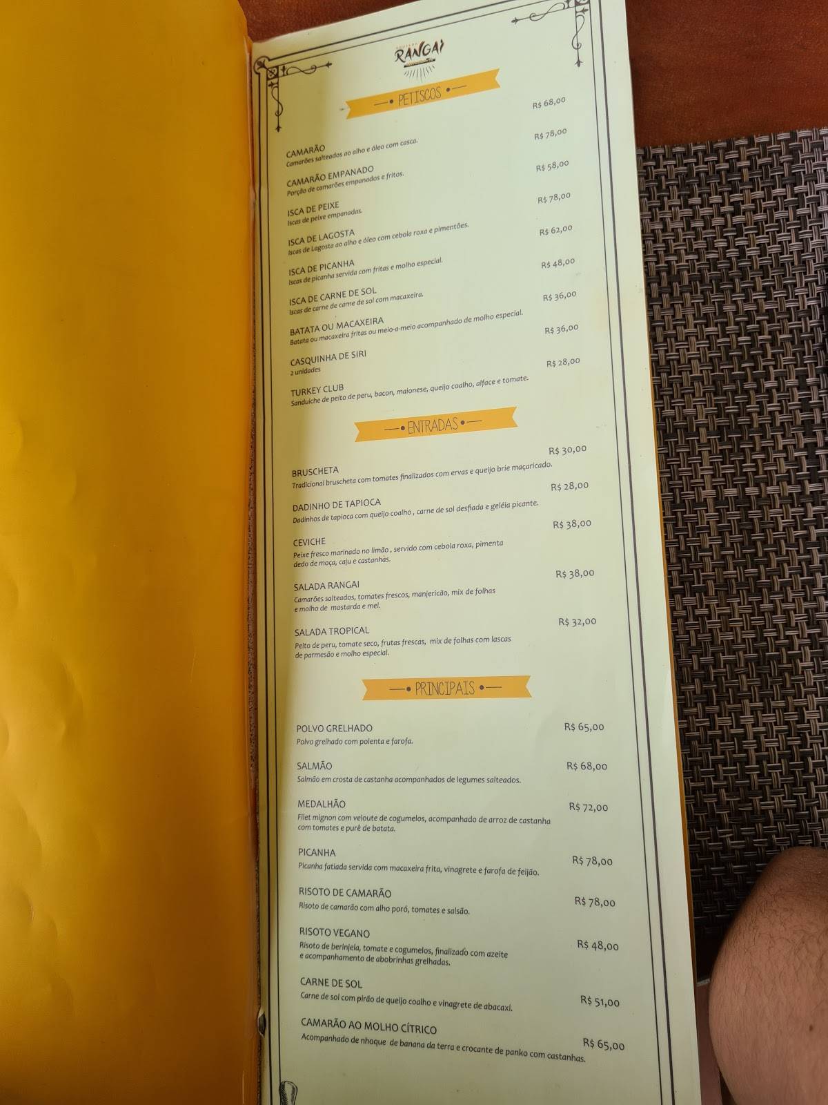 Restaurante Rangai - Maragogi cardápio