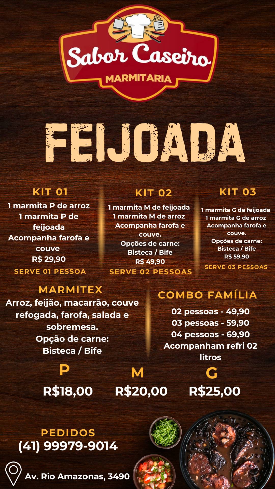Restaurante Sabor caseiro cardápio
