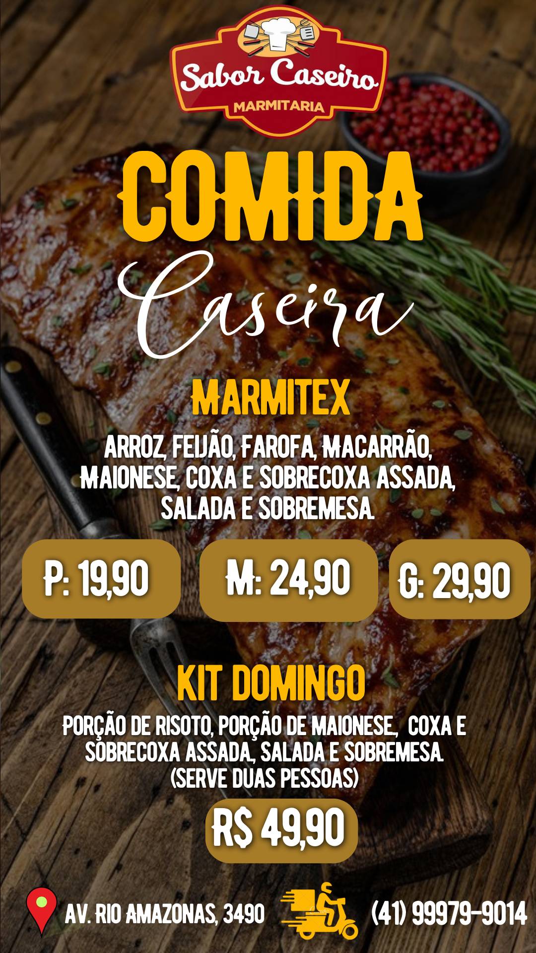 Restaurante Sabor caseiro cardápio
