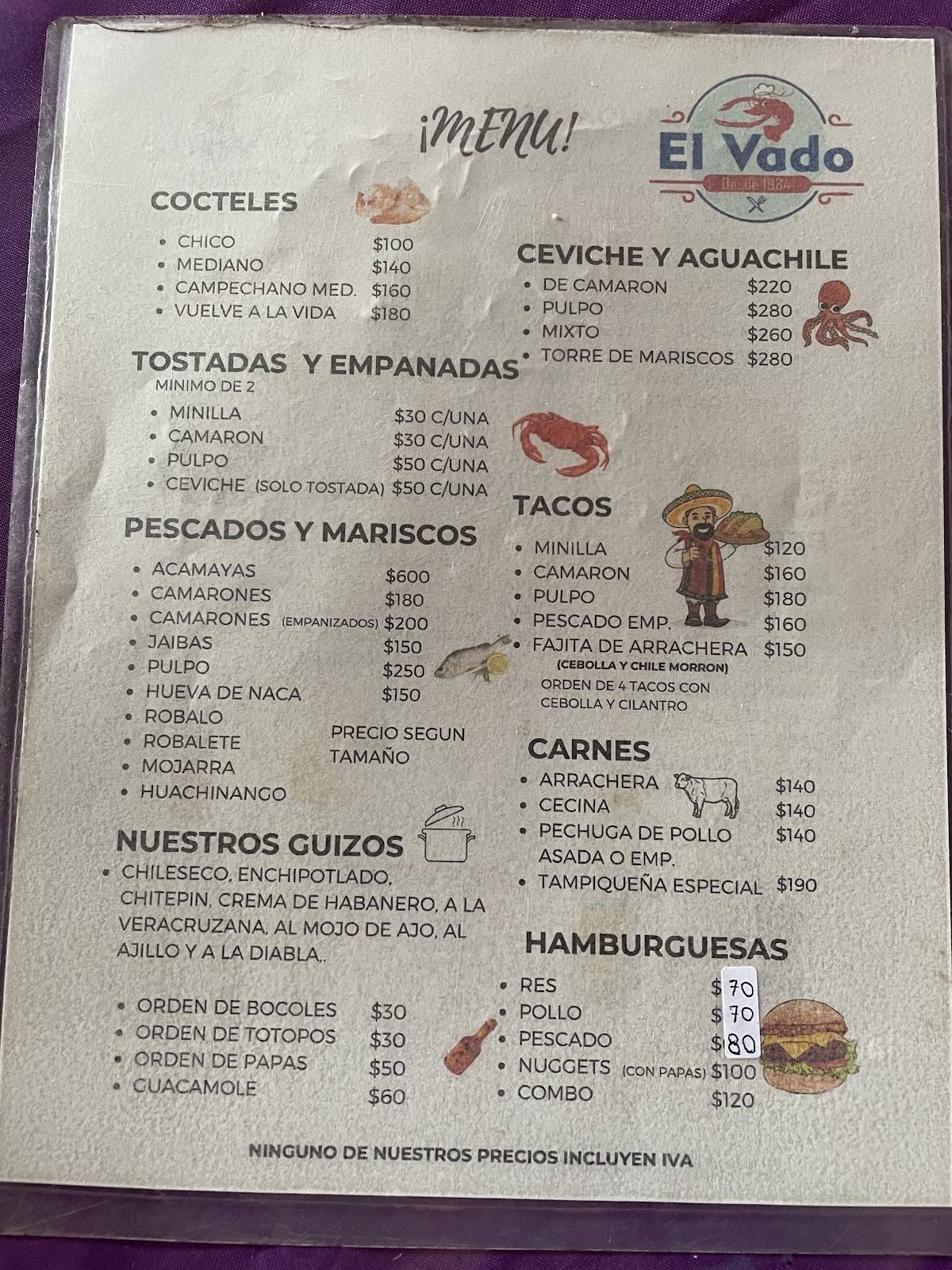 Carta de Restaurant y Balneario "El Vado", Mexico