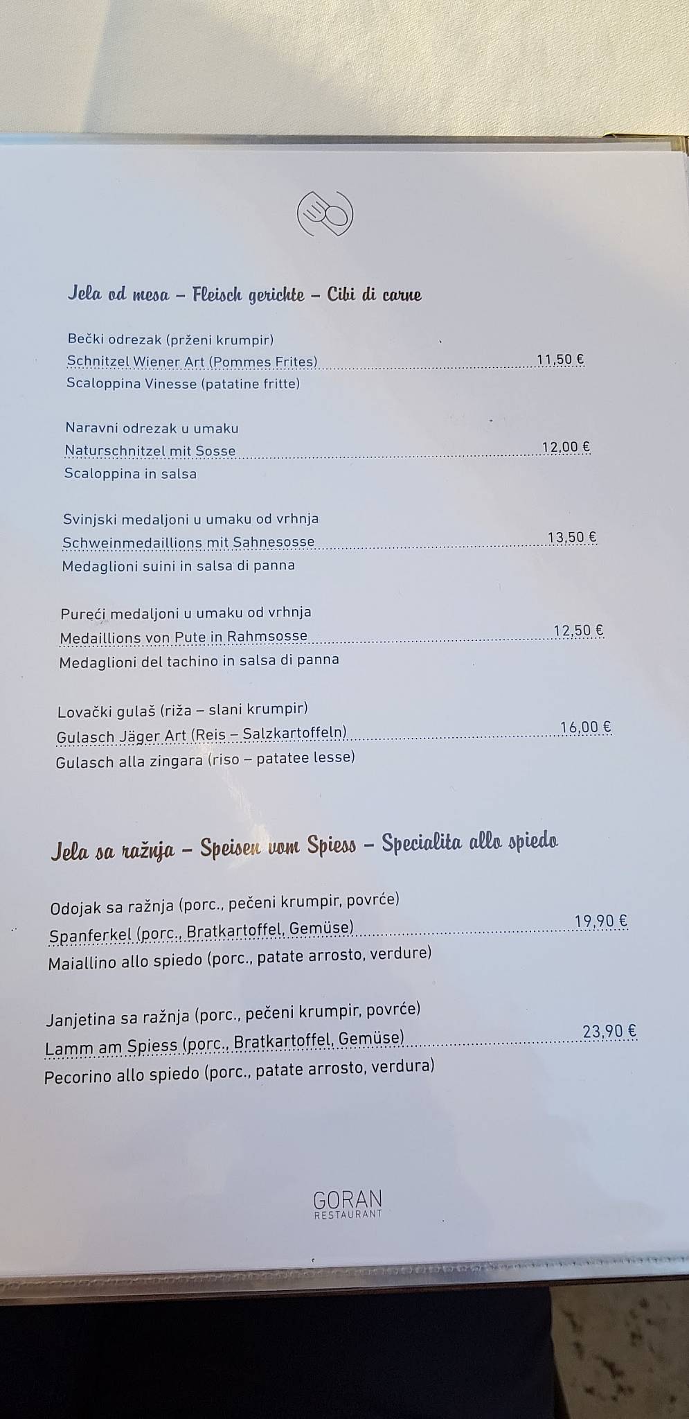 Menu di Restoran Goran 