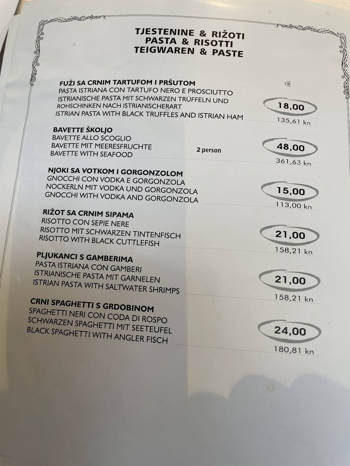 Menu di Restoran Santa Croce 